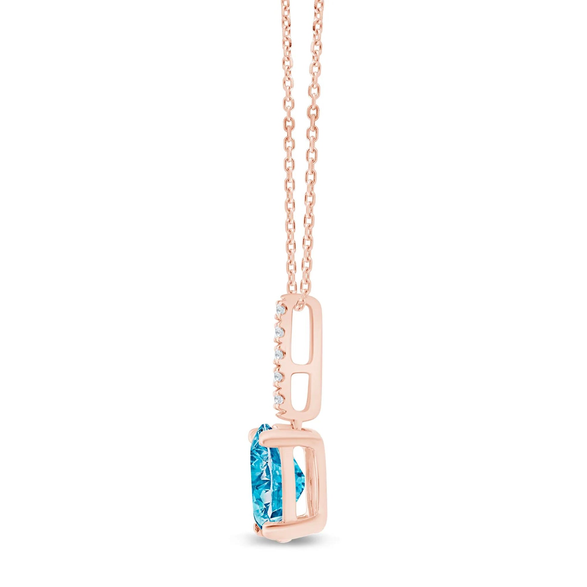 1 CT. Tw. Lab Grown Blue Diamond Drop Necklace 14K Rose Gold Size 18"