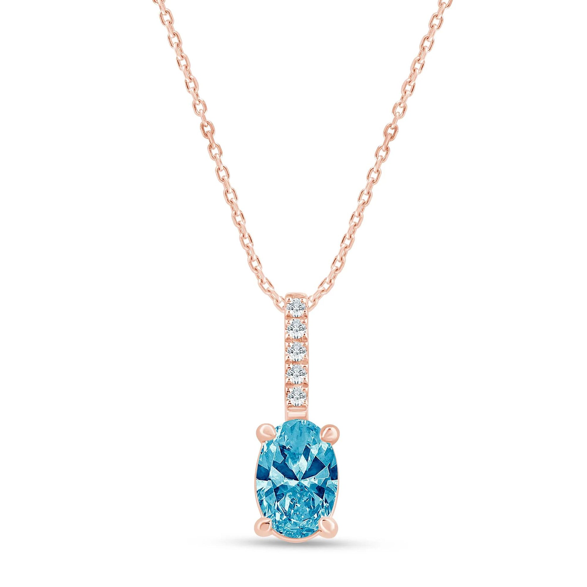 1 CT. Tw. Lab Grown Blue Diamond Drop Necklace 14K Rose Gold Size 18"