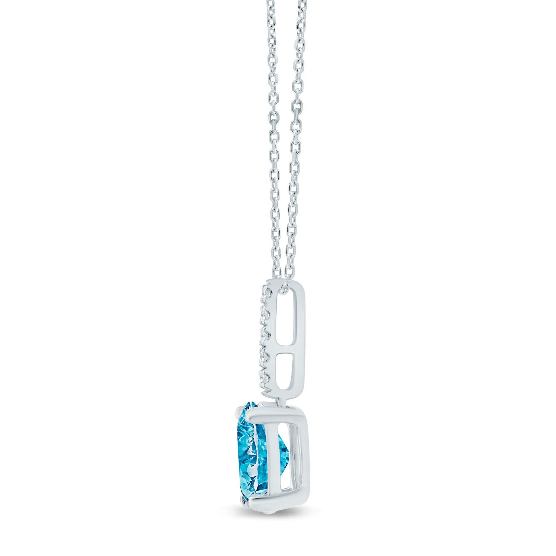 1 CT. Tw. Lab Grown Blue Diamond Drop Necklace 14K White Gold Size 18"