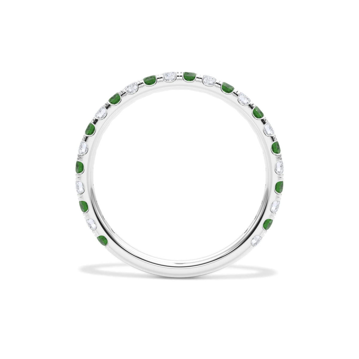 1/3 CT. Tw. Lab Grown Diamond & Lab-Created Emerald Anniversary Band Ring 14K White Gold Size 8 3mm
