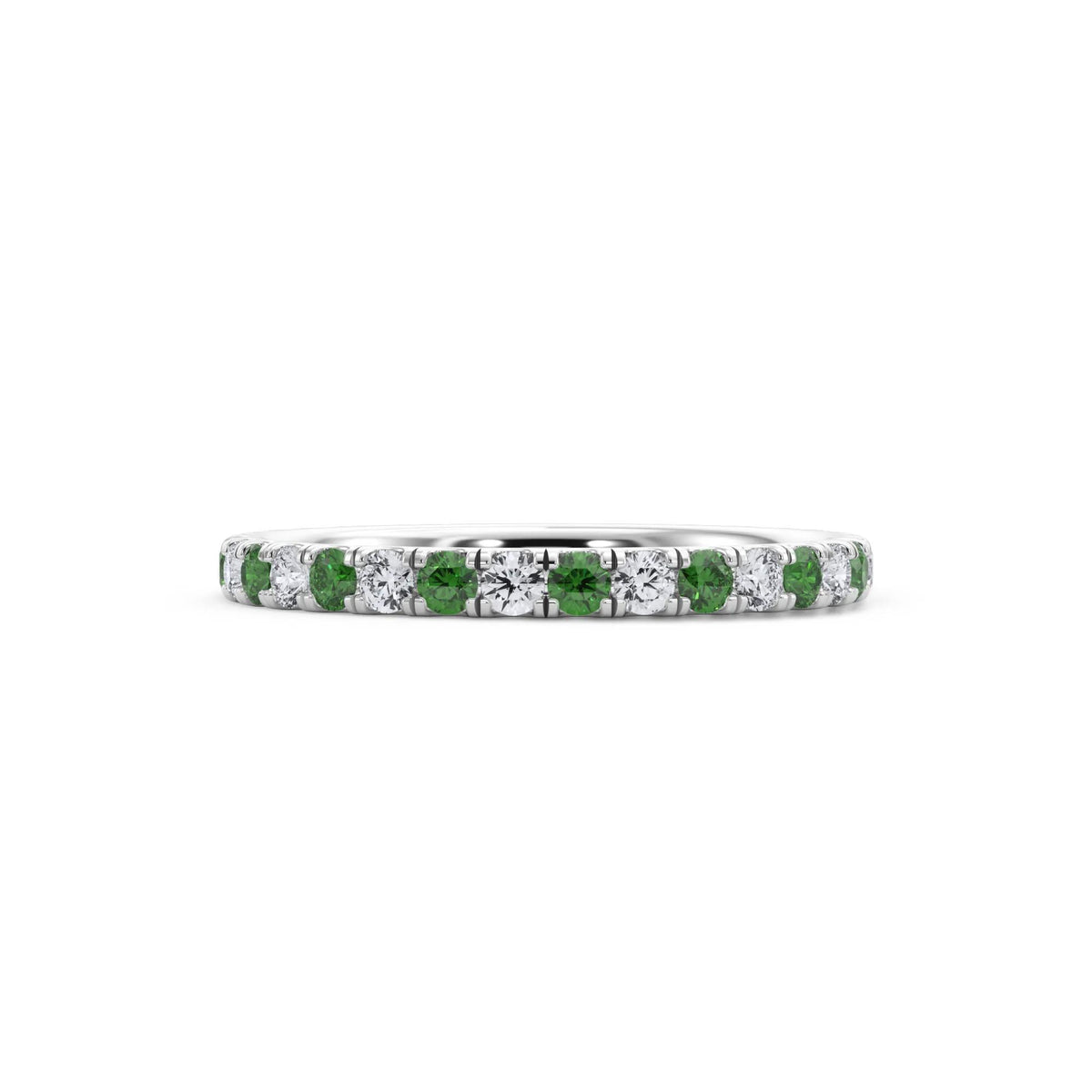 1/3 CT. Tw. Lab Grown Diamond & Lab-Created Emerald Anniversary Band Ring 14K White Gold Size 8 3mm