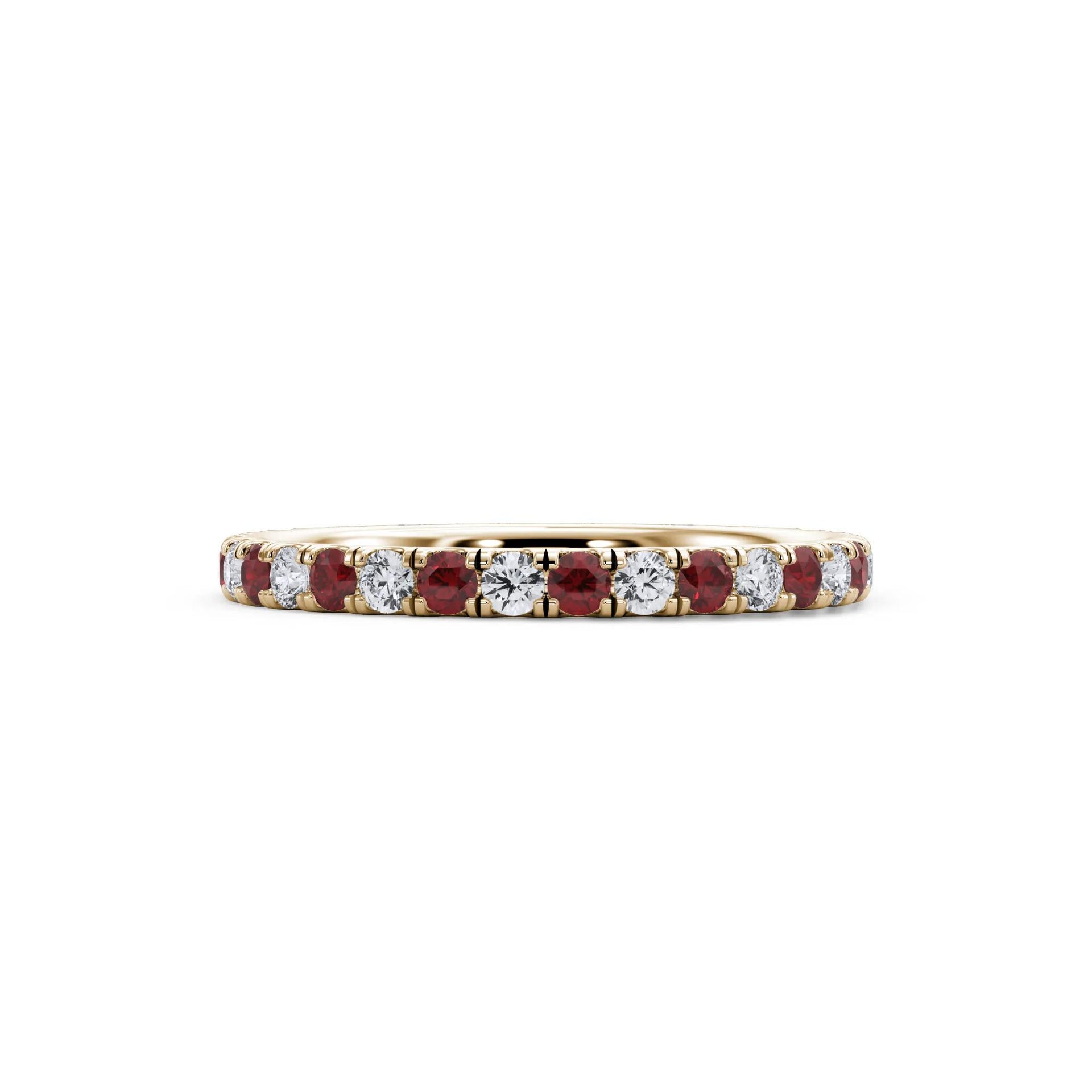 1/3 CT. Tw. Lab Grown Diamond & Lab-Created Ruby Anniversary Band Ring 14K Yellow Gold Size 5.5 3mm