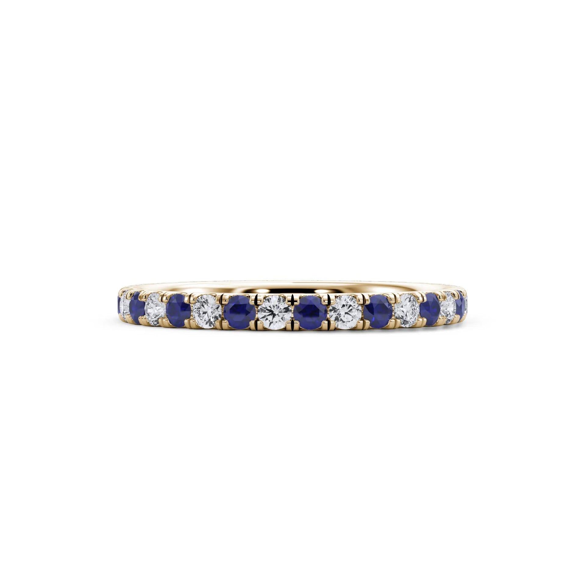1/3 CT. Tw. Lab Grown Diamond & Lab-Created Sapphire Anniversary Band Ring 14K Yellow Gold Size 4 3mm