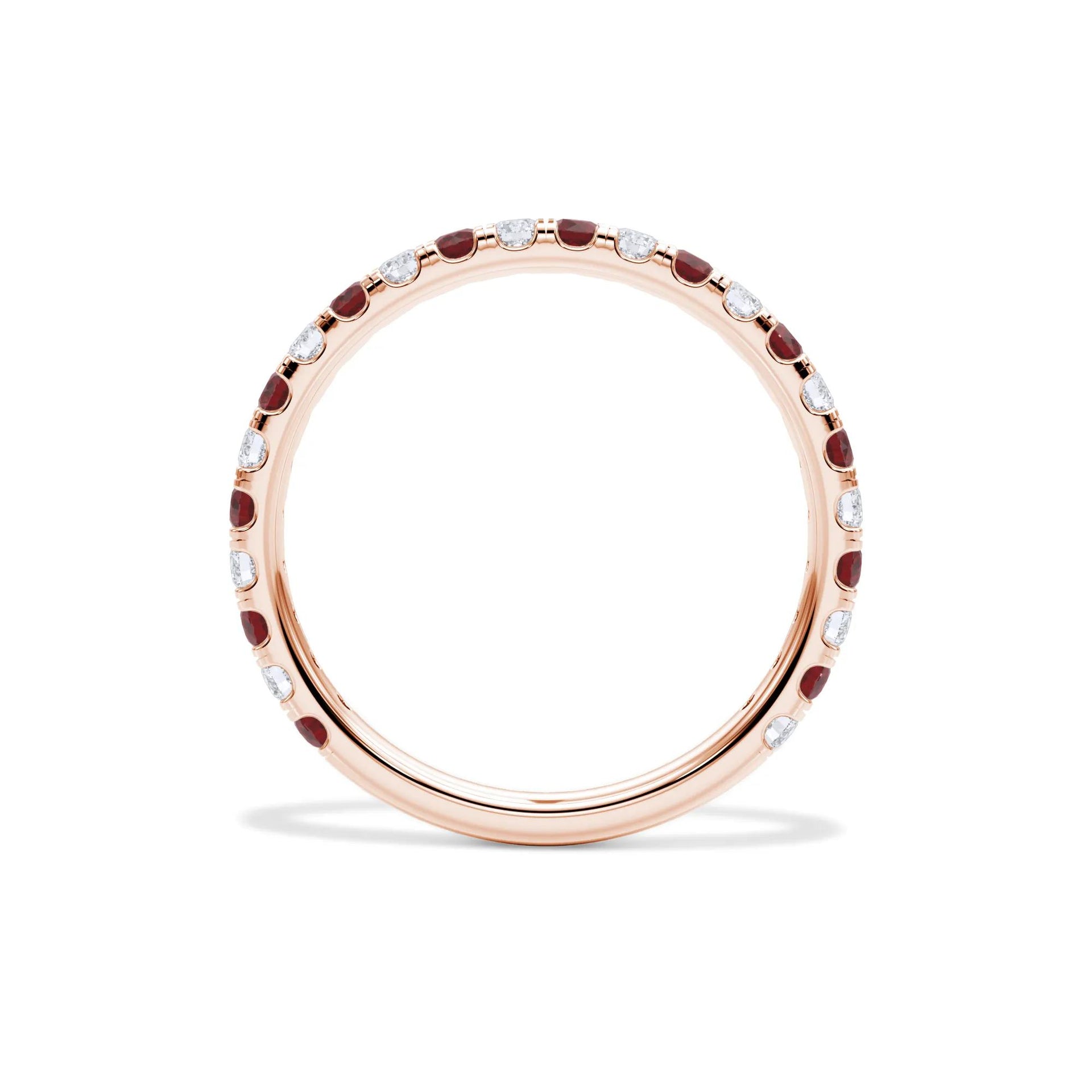 1/3 CT. Tw. Lab Grown Diamond & Lab-Created Ruby Anniversary Band Ring 14K Rose Gold Size 5 3mm