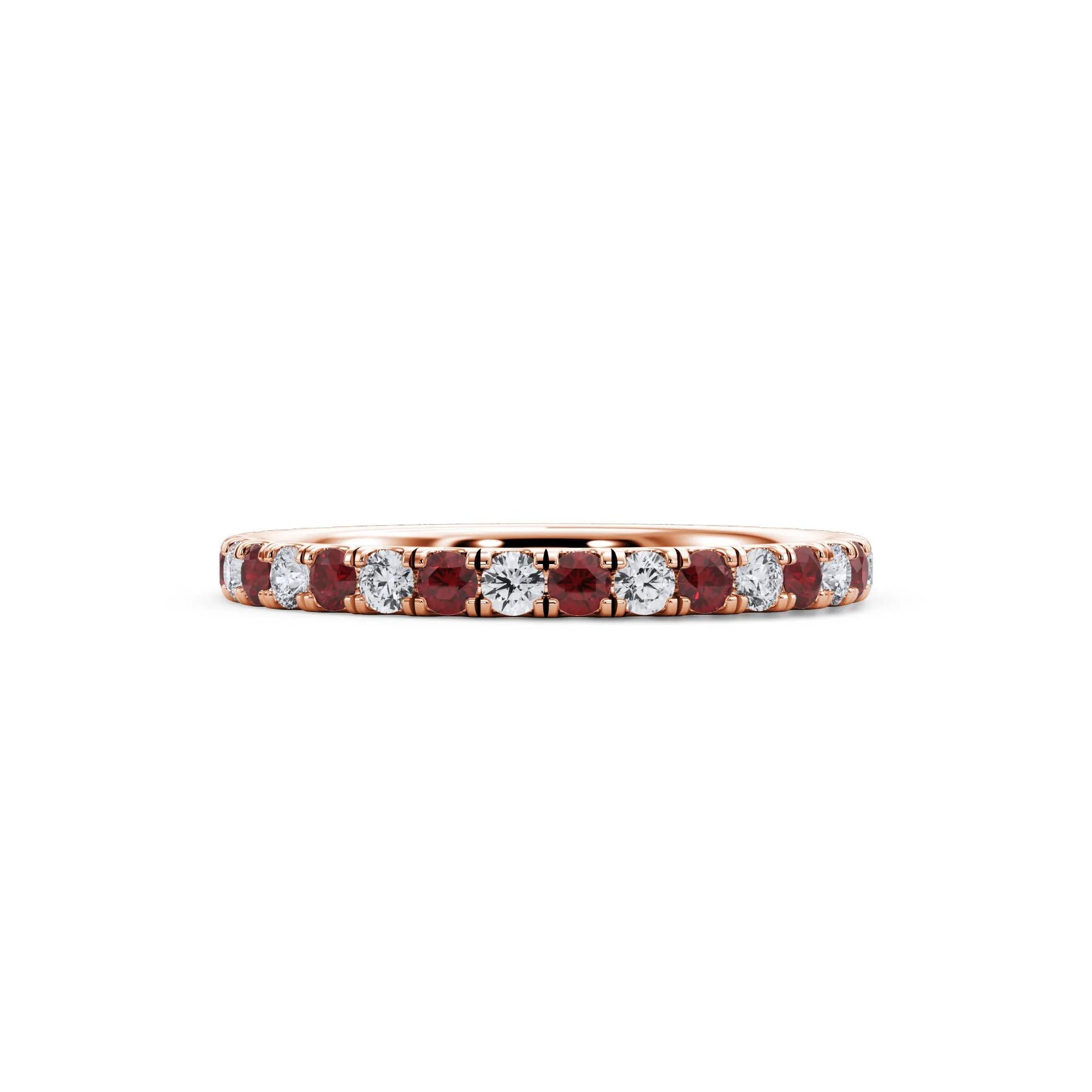 1/3 CT. Tw. Lab Grown Diamond & Lab-Created Ruby Anniversary Band Ring 14K Rose Gold Size 5 3mm