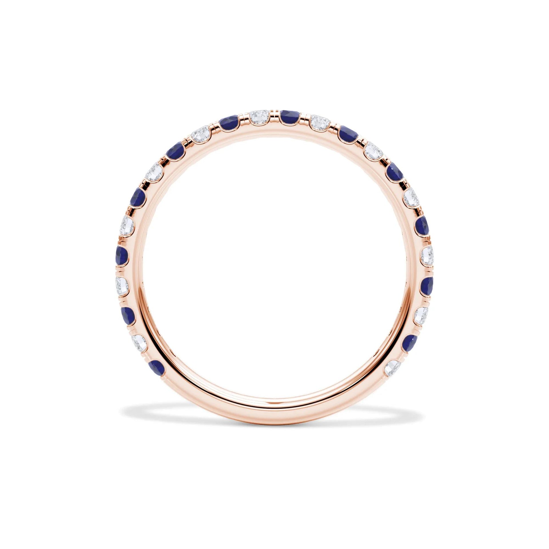 1/3 CT. Tw. Lab Grown Diamond & Lab-Created Sapphire Anniversary Band Ring 14K Rose Gold Size 6 3mm