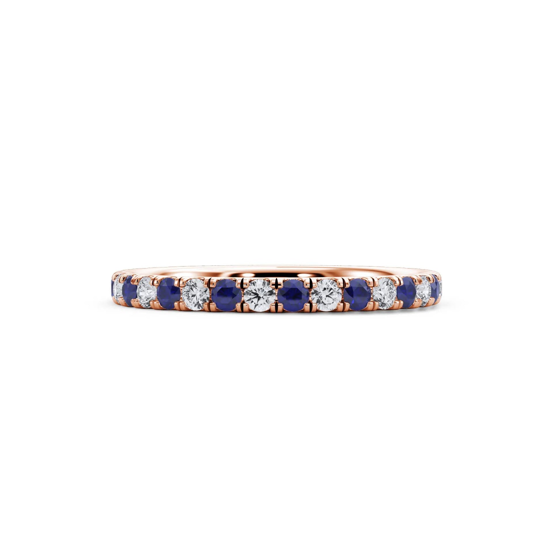 1/3 CT. Tw. Lab Grown Diamond & Lab-Created Sapphire Anniversary Band Ring 14K Rose Gold Size 6 3mm