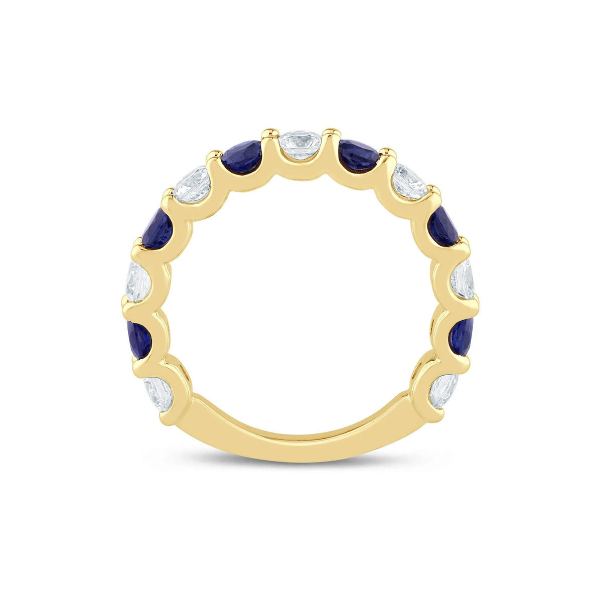 1 CT. Tw. Lab Grown Diamond and Lab-Created Blue Sapphire Anniversary Band Ring 14K Yellow Gold Size 8 2mm