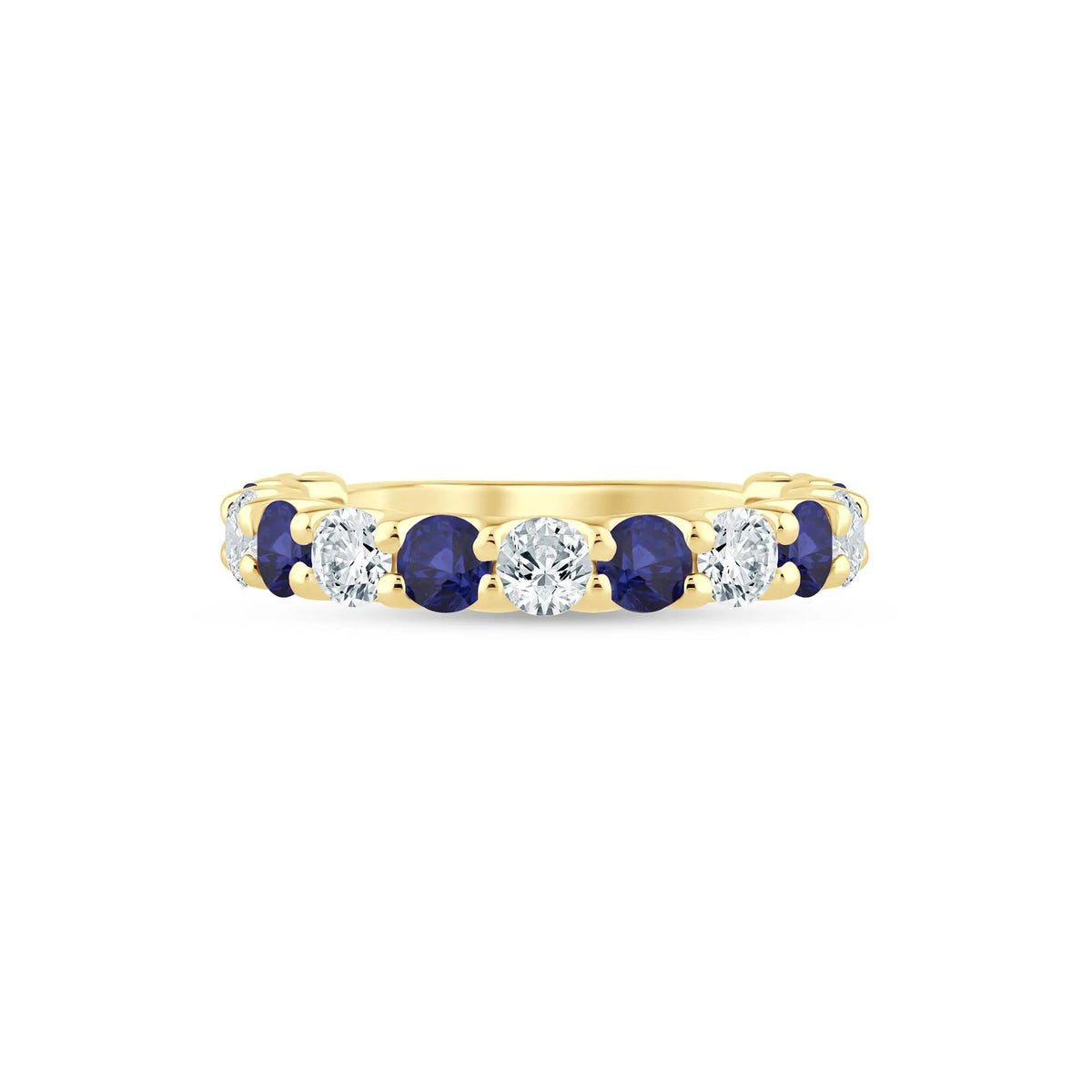 1 CT. Tw. Lab Grown Diamond and Lab-Created Blue Sapphire Anniversary Band Ring 14K Yellow Gold Size 8 2mm