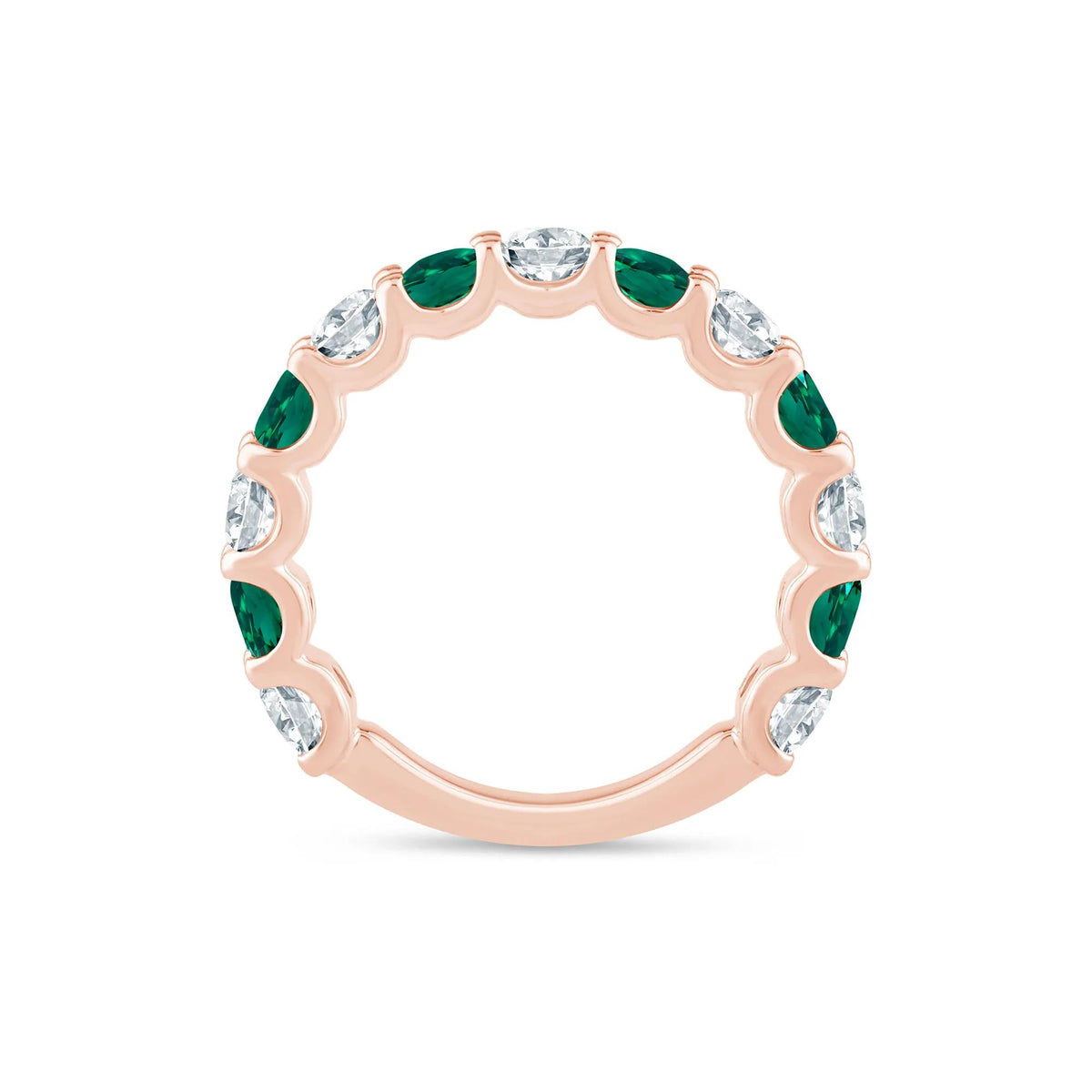 1 CT. Tw. Lab Grown Diamond and Lab-Created Emerald Anniversary Band Ring 14K Rose Gold Size 7 2mm