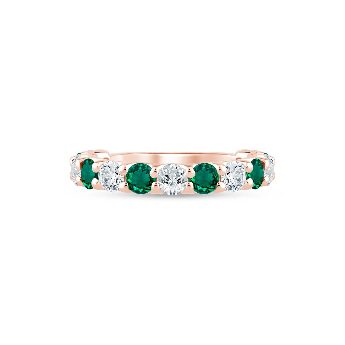 1 CT. Tw. Lab Grown Diamond and Lab-Created Emerald Anniversary Band Ring 14K Rose Gold Size 7 2mm