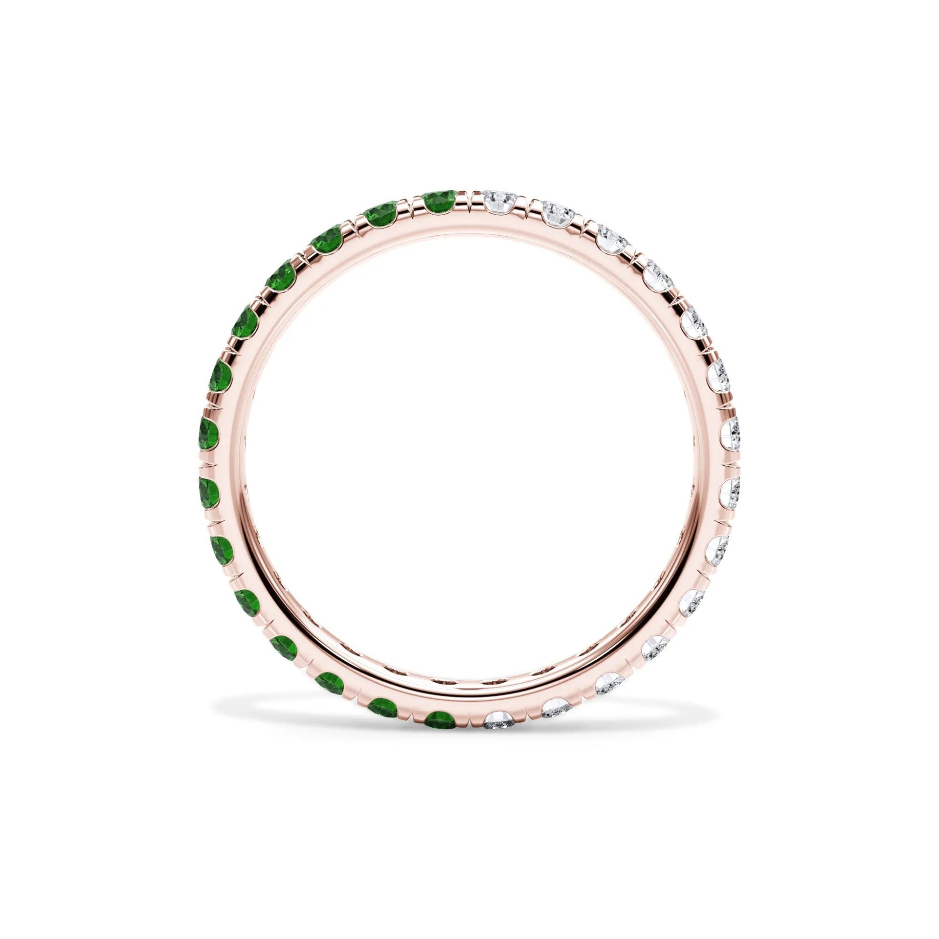 1/2 CT. Tw. Lab Grown Diamond and Lab-Created Emerald Eternity Band Ring 14K Rose Gold Size 7.5 3mm