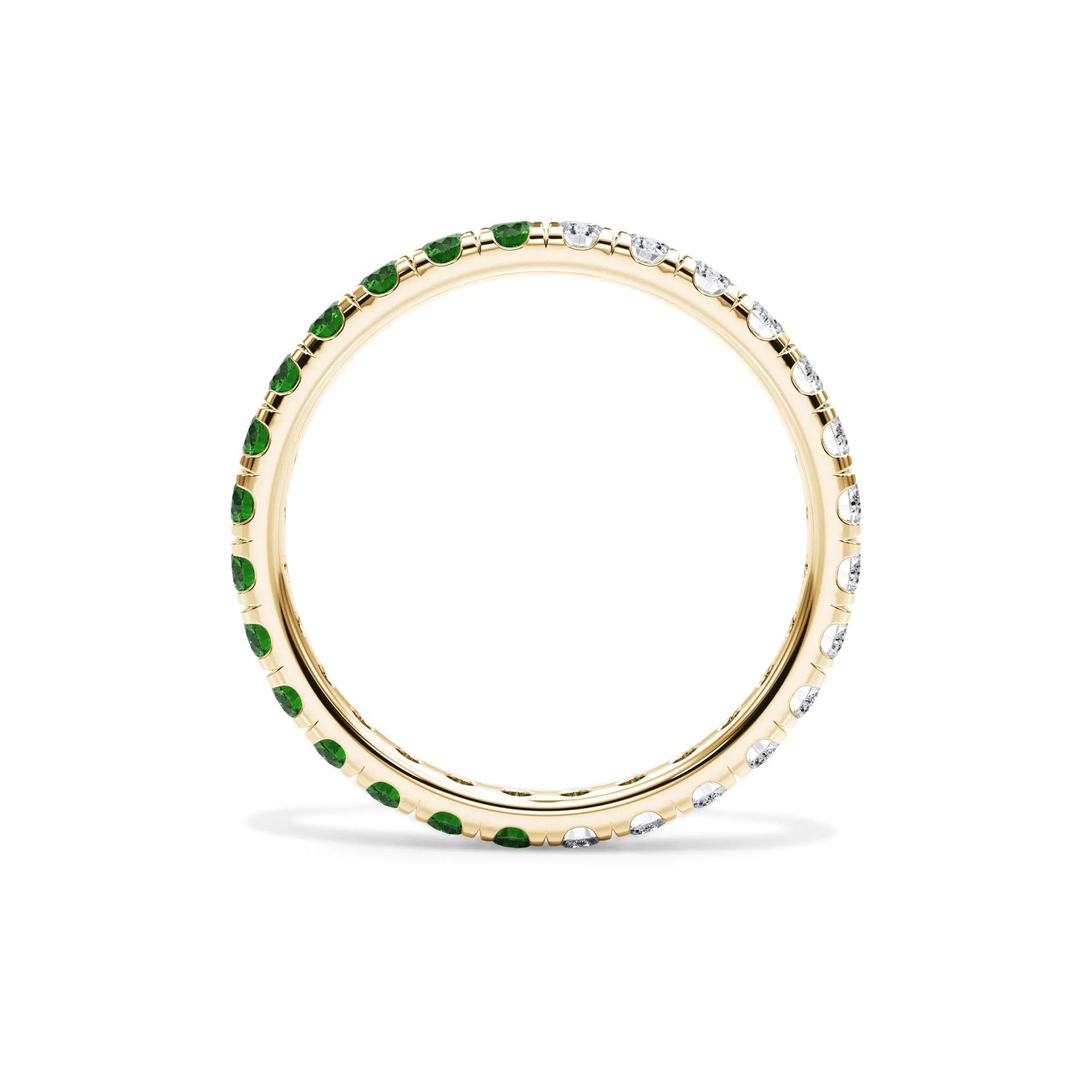 1/2 CT. Tw. Lab Grown Diamond and Lab-Created Emerald Eternity Band Ring 14K Yellow Gold Size 7 3mm