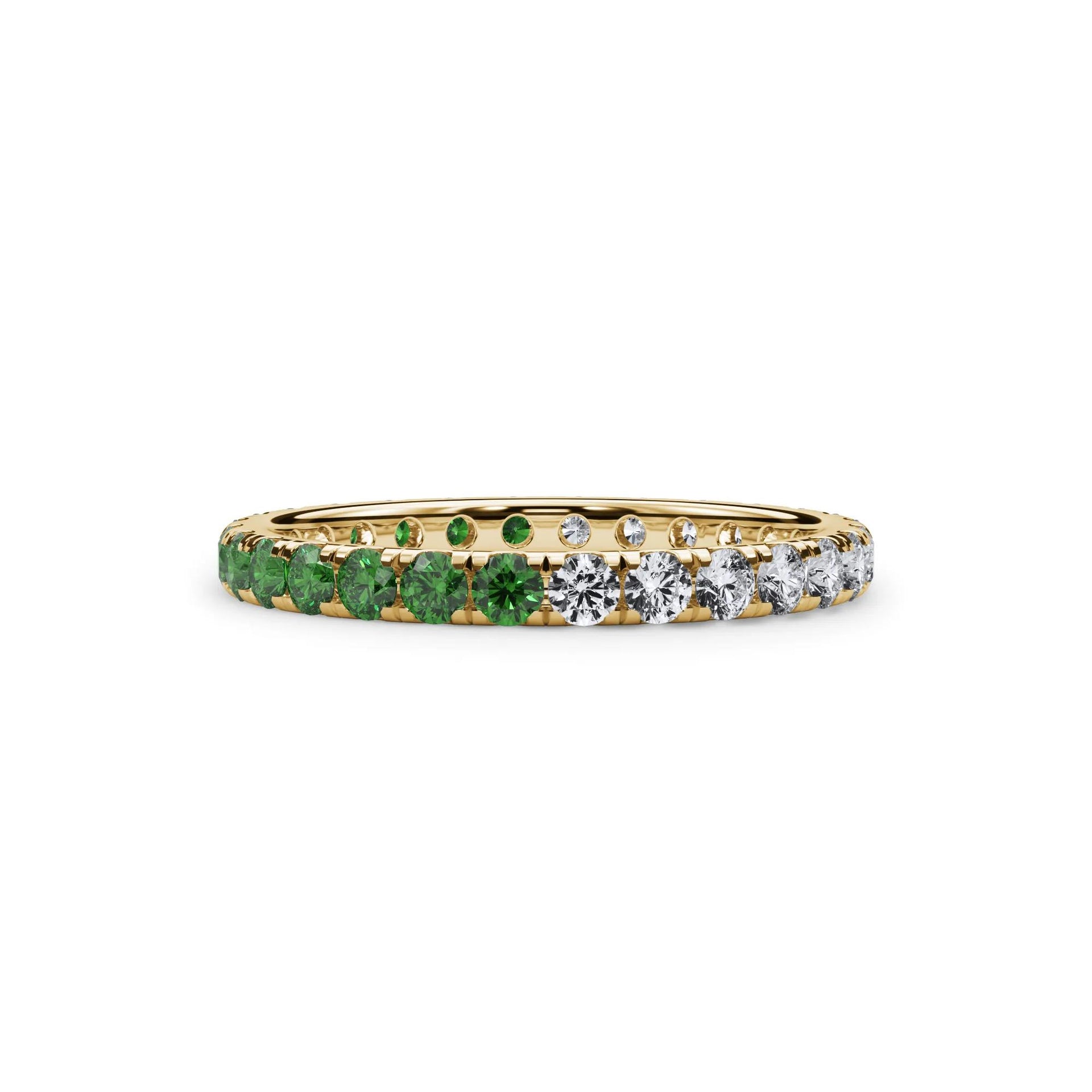 1/2 CT. Tw. Lab Grown Diamond and Lab-Created Emerald Eternity Band Ring 14K Yellow Gold Size 7 3mm