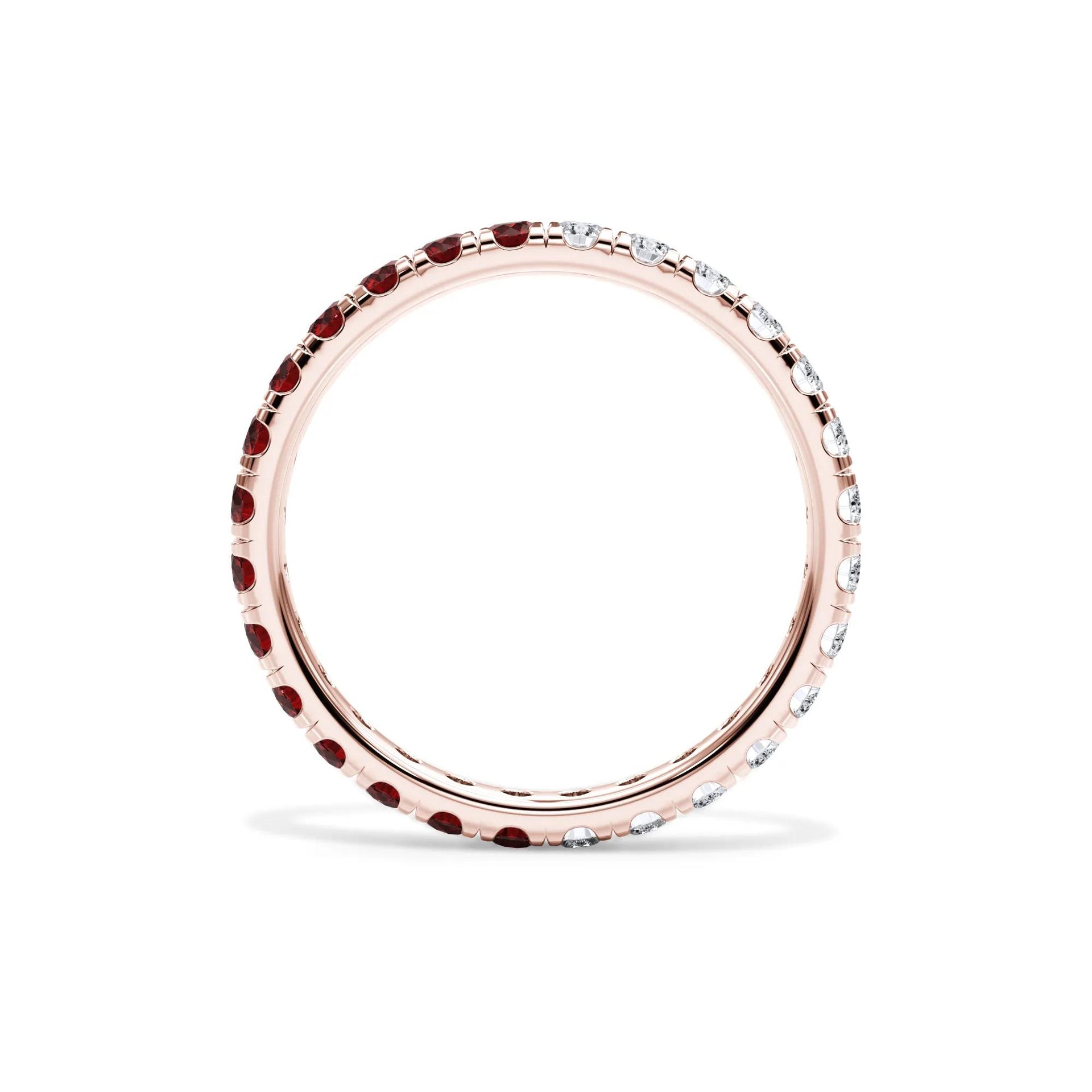 1/2 CT. Tw. Lab Grown Diamond and Lab-Created Ruby Eternity Band Ring 14K Rose Gold Size 4 3mm