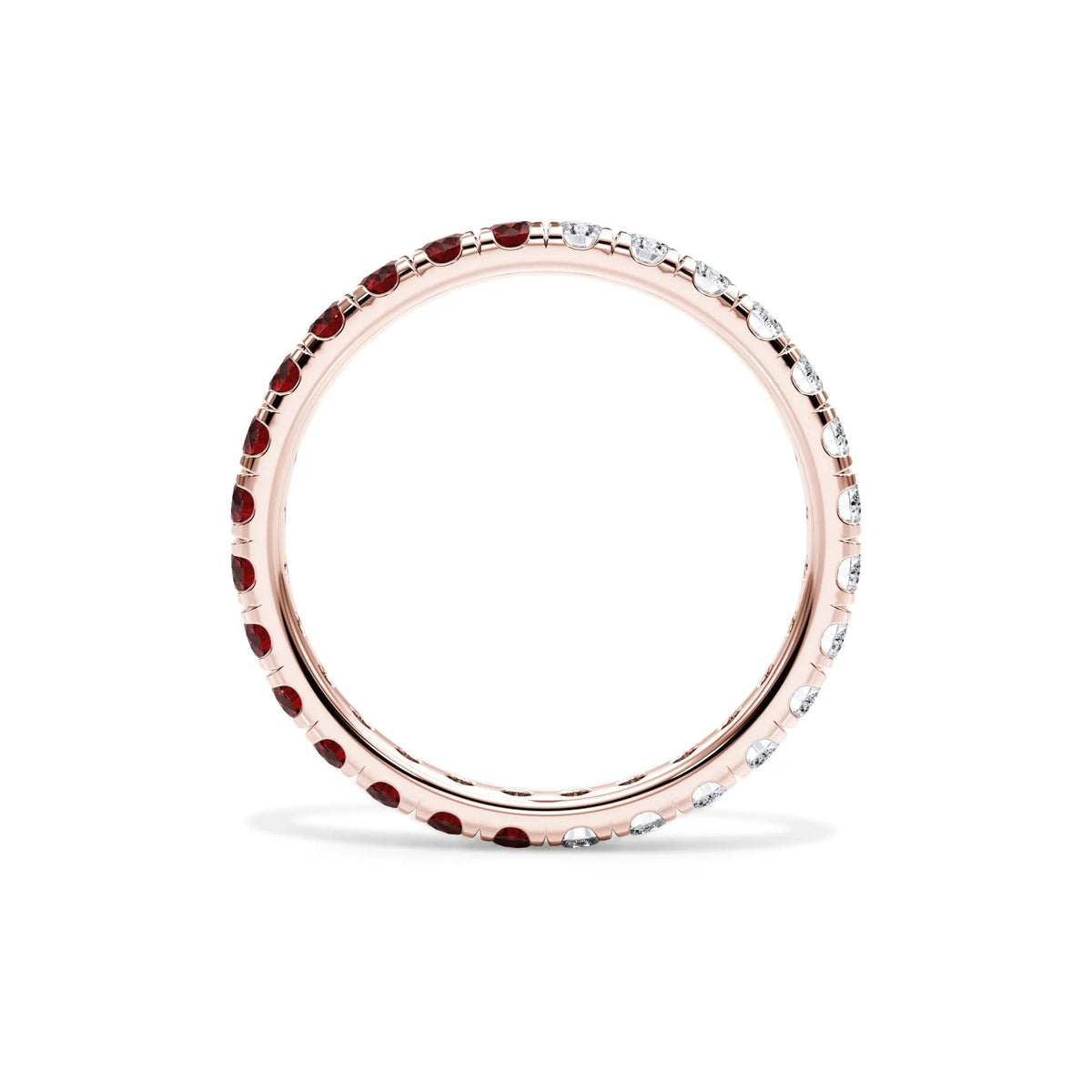 1/2 CT. Tw. Lab Grown Diamond and Lab-Created Ruby Eternity Band Ring 14K Rose Gold Size 7.5 3mm