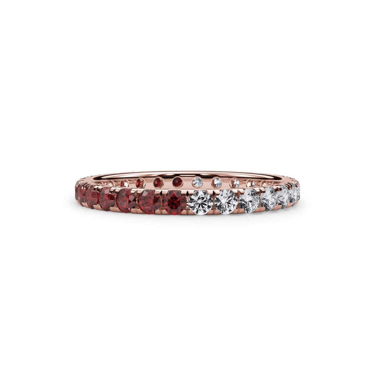 1/2 CT. Tw. Lab Grown Diamond and Lab-Created Ruby Eternity Band Ring 14K Rose Gold Size 7.5 3mm