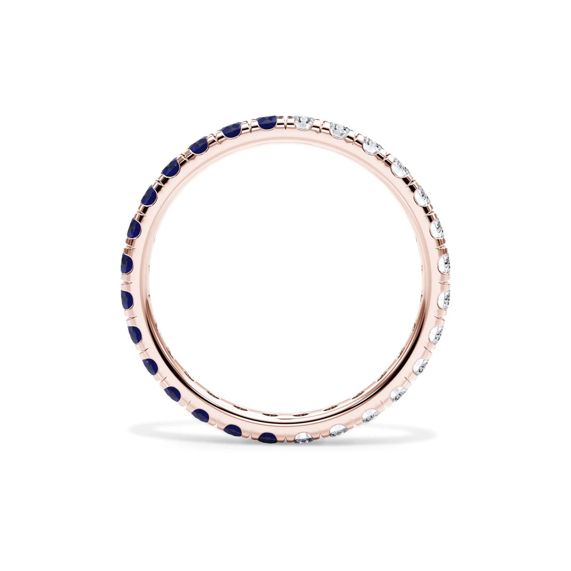 1/2 CT. Tw. Lab Grown Diamond and Lab-Created Blue Sapphire Eternity Band Ring 14K Rose Gold Size 9 3mm