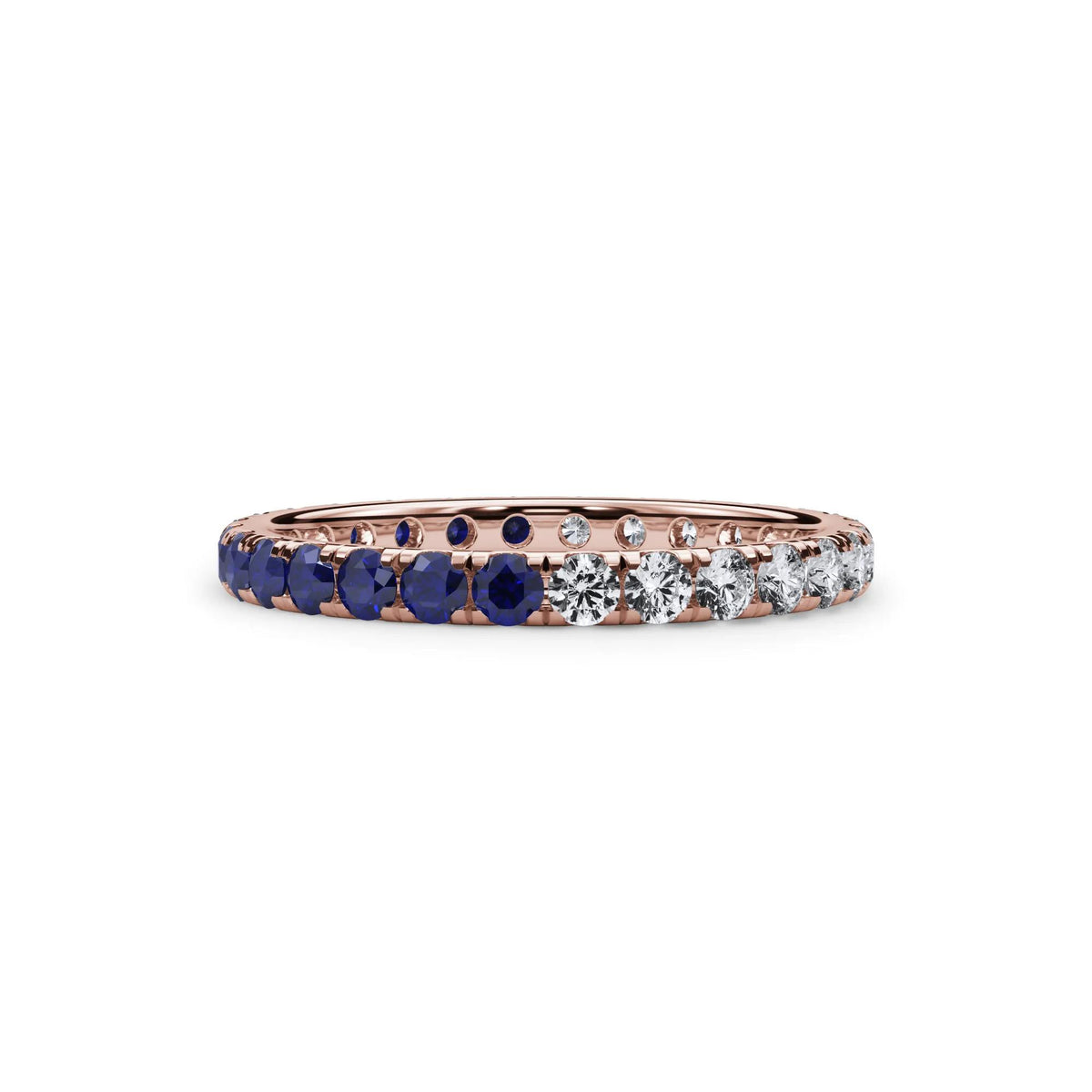 1/2 CT. Tw. Lab Grown Diamond and Lab-Created Blue Sapphire Eternity Band Ring 14K Rose Gold Size 6.5 3mm