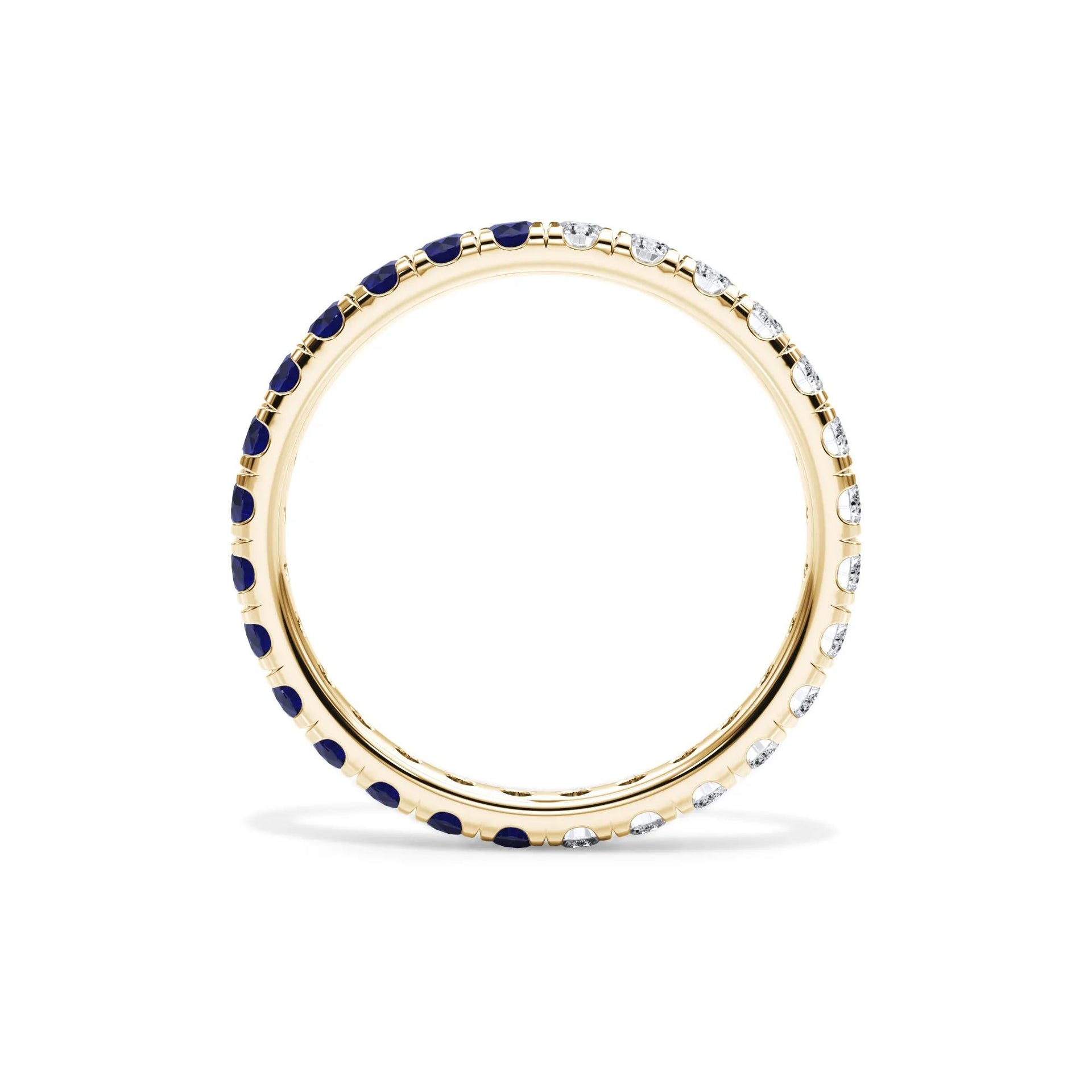 1/2 CT. Tw. Lab Grown Diamond and Lab-Created Blue Sapphire Eternity Band Ring 14K Yellow Gold Size 4.5 3mm