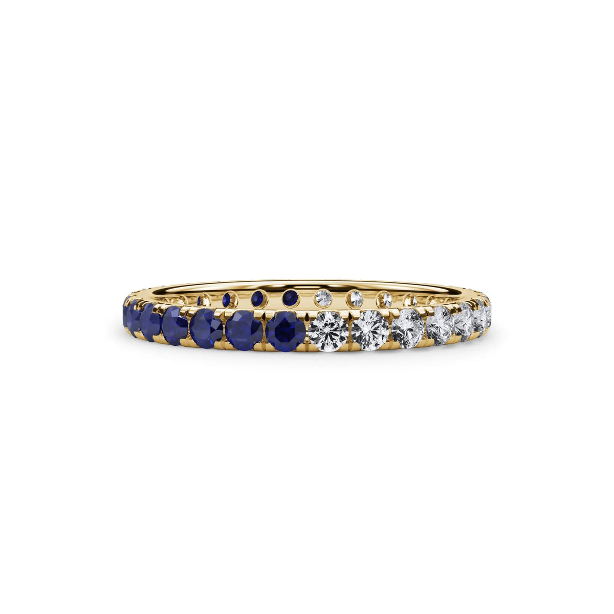1/2 CT. Tw. Lab Grown Diamond and Lab-Created Blue Sapphire Eternity Band Ring 14K Yellow Gold Size 4.5 3mm