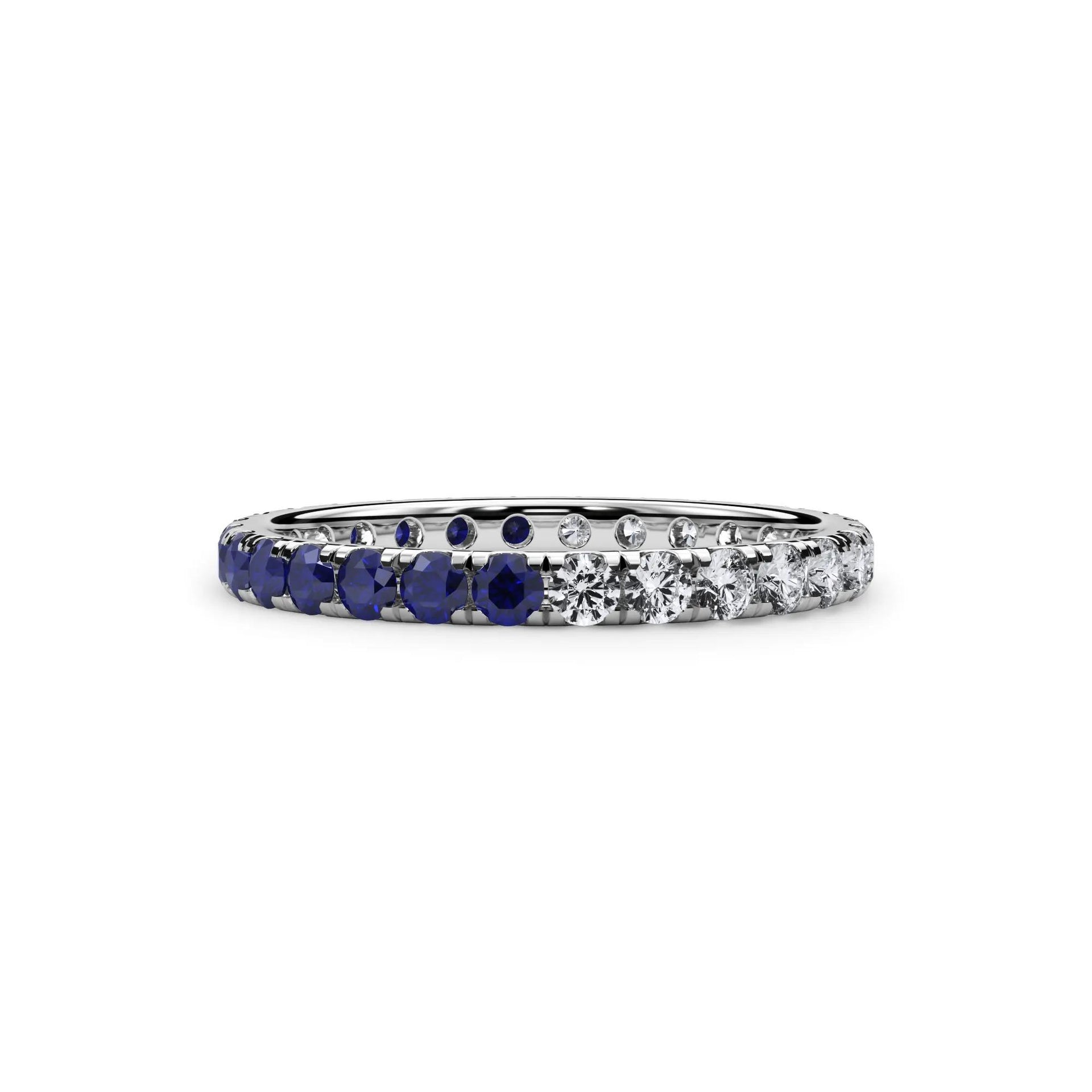 1/2 CT. Tw. Lab Grown Diamond and Lab-Created Blue Sapphire Eternity Band Ring Platinum White Size 5.5 3mm