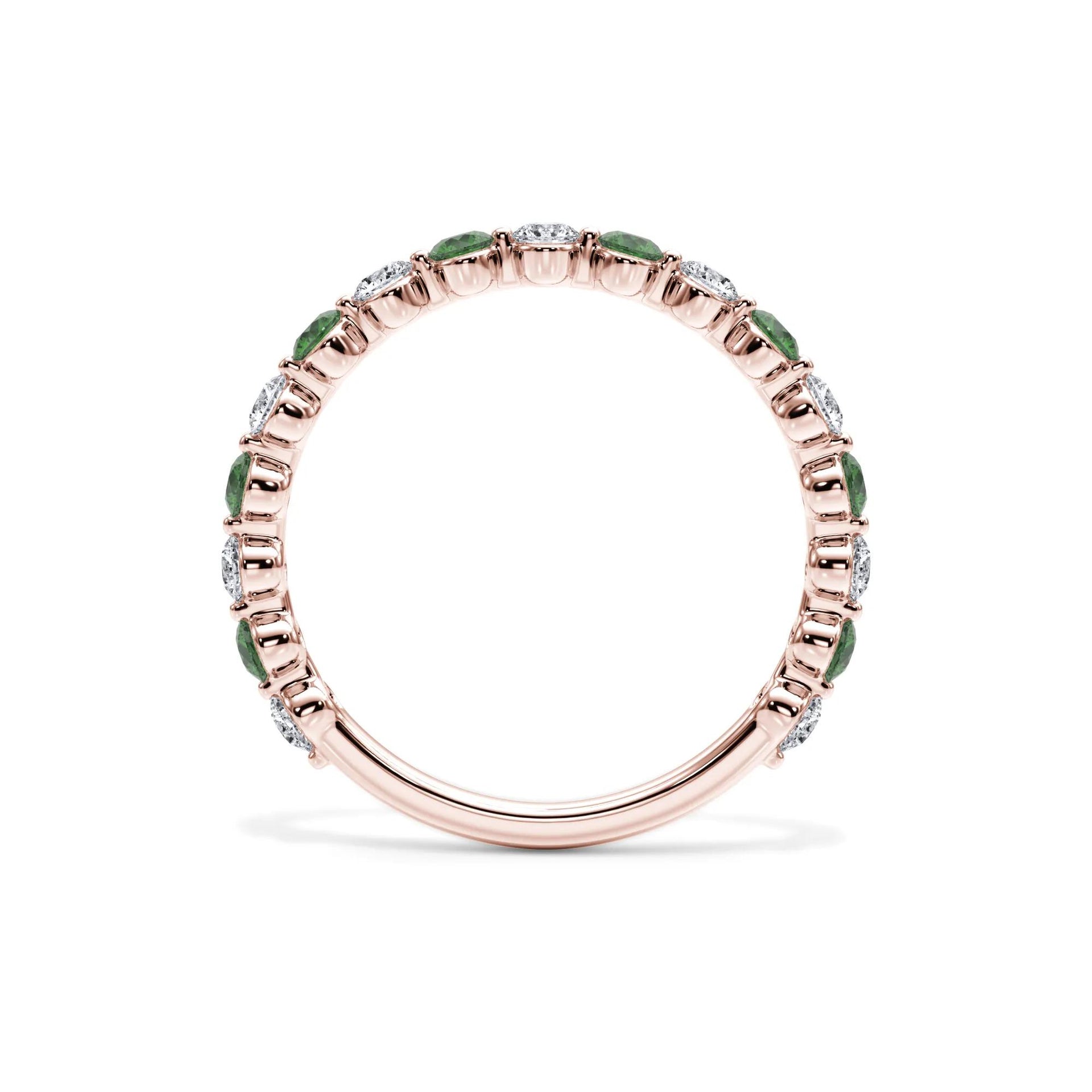 1/3 CT. Tw. Lab Grown Diamond & Lab-Created Emerald Half Eternity Anniversary Band Ring 14K Rose Gold Size 6 3mm
