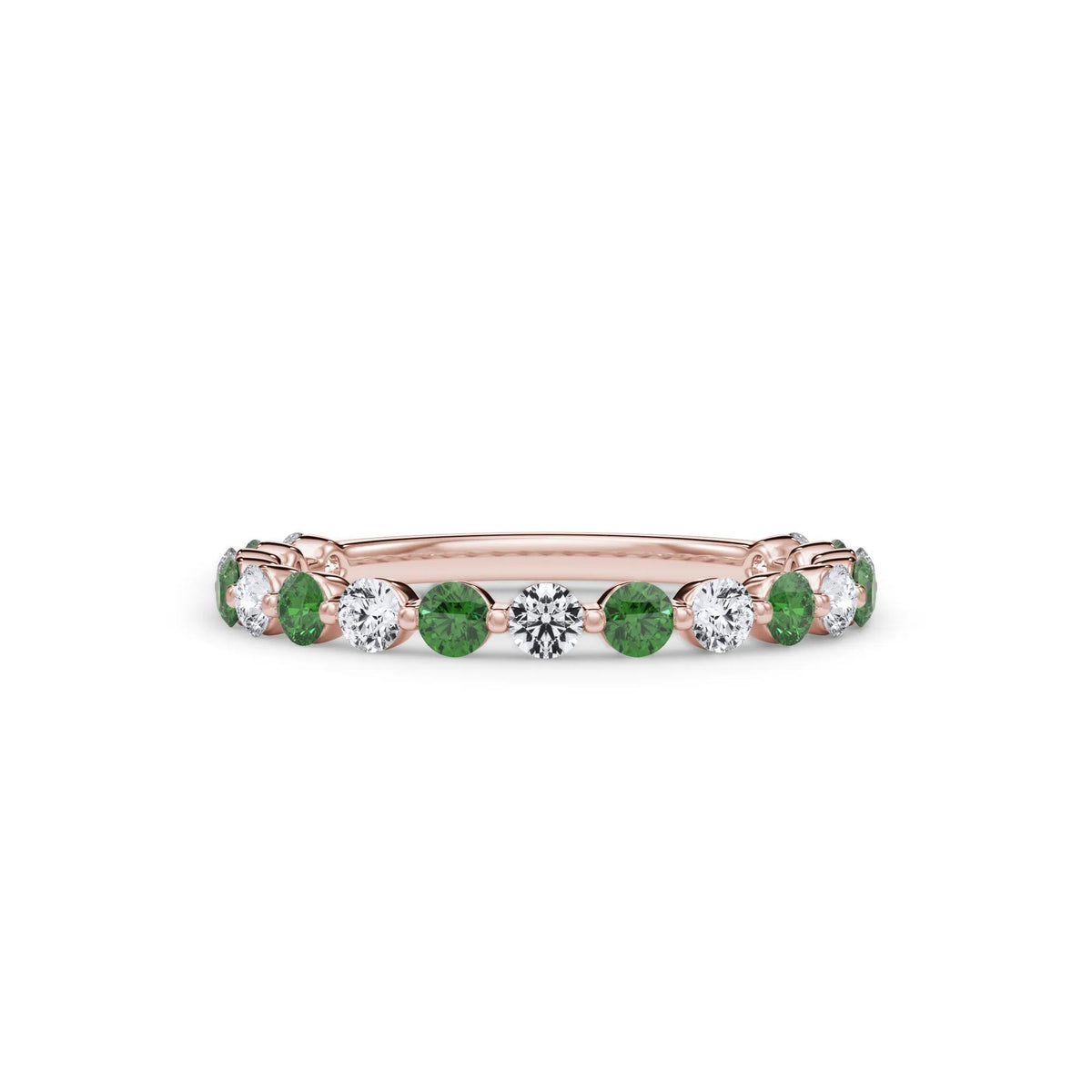 1/3 CT. Tw. Lab Grown Diamond & Lab-Created Emerald Half Eternity Anniversary Band Ring 14K Rose Gold Size 6 3mm