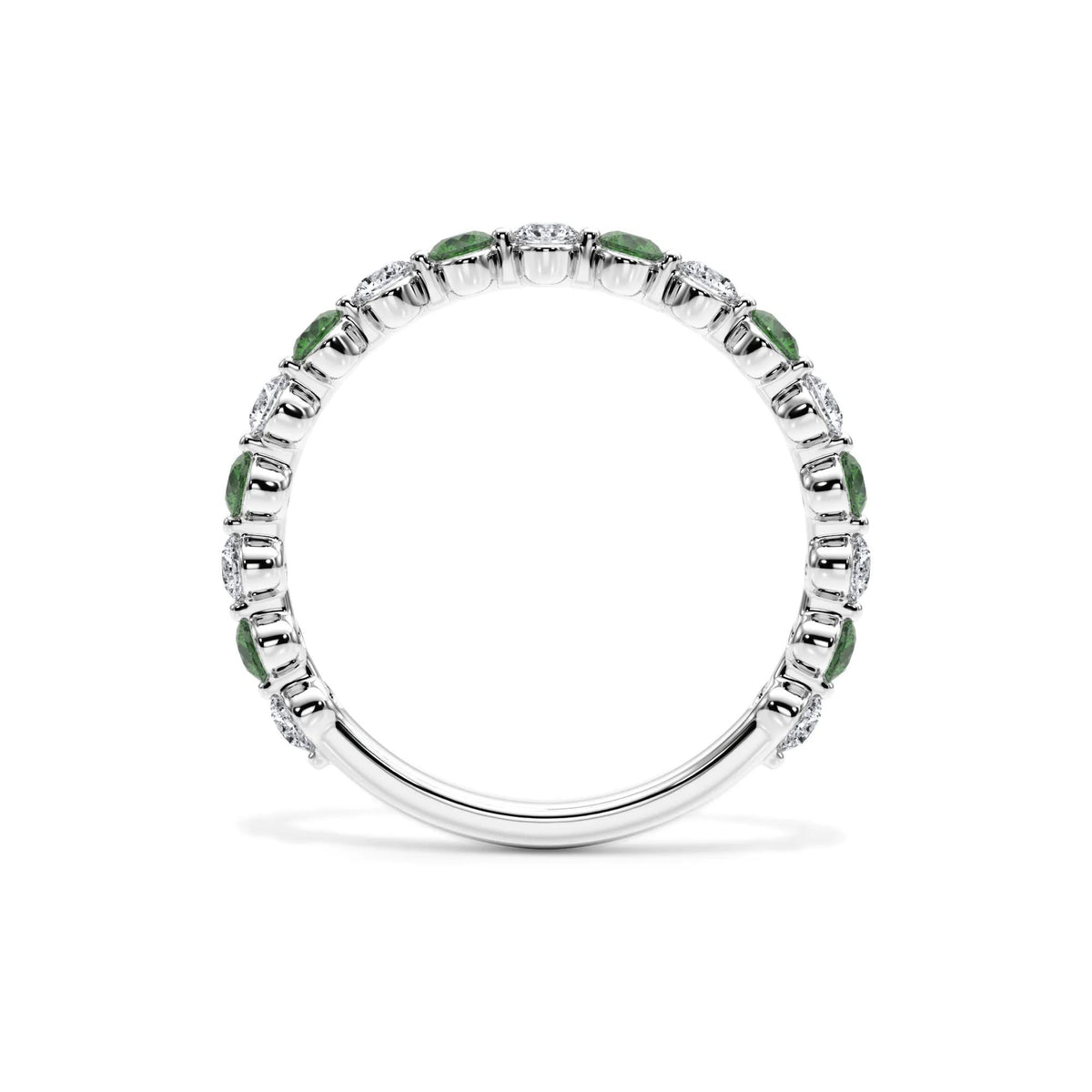 1/3 CT. Tw. Lab Grown Diamond & Lab-Created Emerald Half Eternity Anniversary Band Ring 14K White Gold Size 6 3mm