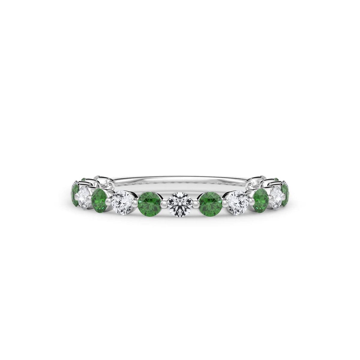 1/3 CT. Tw. Lab Grown Diamond & Lab-Created Emerald Half Eternity Anniversary Band Ring 14K White Gold Size 6 3mm