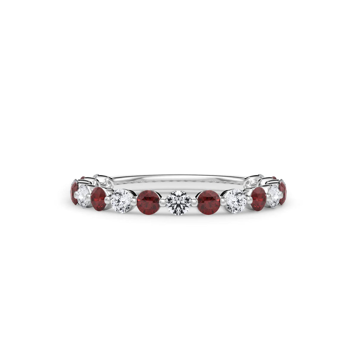1/3 CT. Tw. Lab Grown Diamond & Lab-Created Ruby Half Eternity Anniversary Band Ring 14K White Gold Size 5 3mm