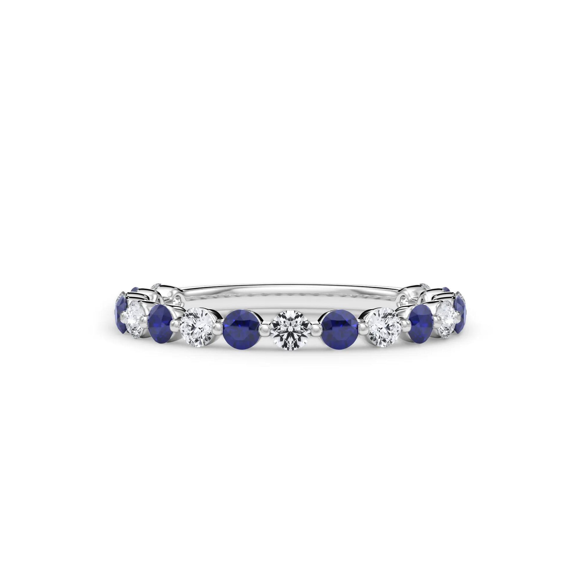 1/3 CT. Tw. Lab Grown Diamond & Lab-Created Sapphire Half Eternity Anniversary Band Ring 14K White Gold Size 6 3mm
