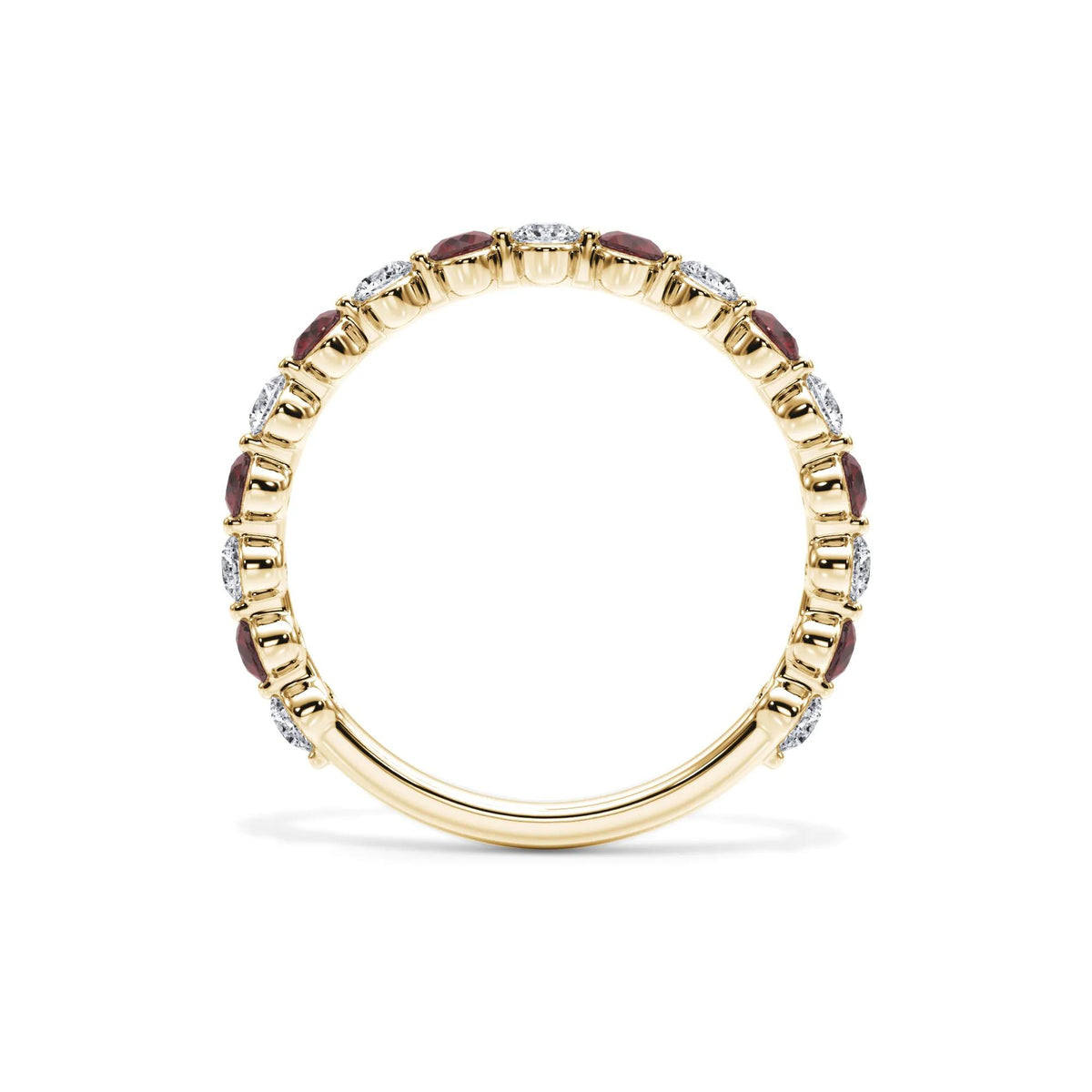 1/3 CT. Tw. Lab Grown Diamond & Lab-Created Ruby Half Eternity Anniversary Band Ring 14K Yellow Gold Size 8 3mm