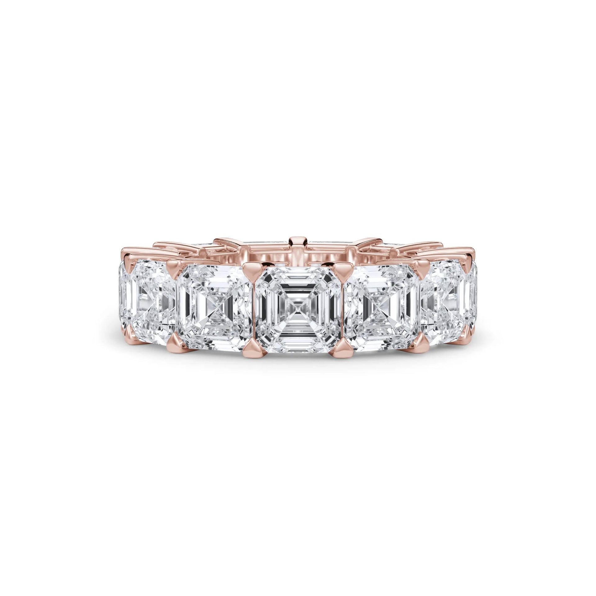 13 CT. Tw. Lab Grown Diamond Asscher-Cut Eternity Band Ring 18K Rose Gold Size 5 3mm