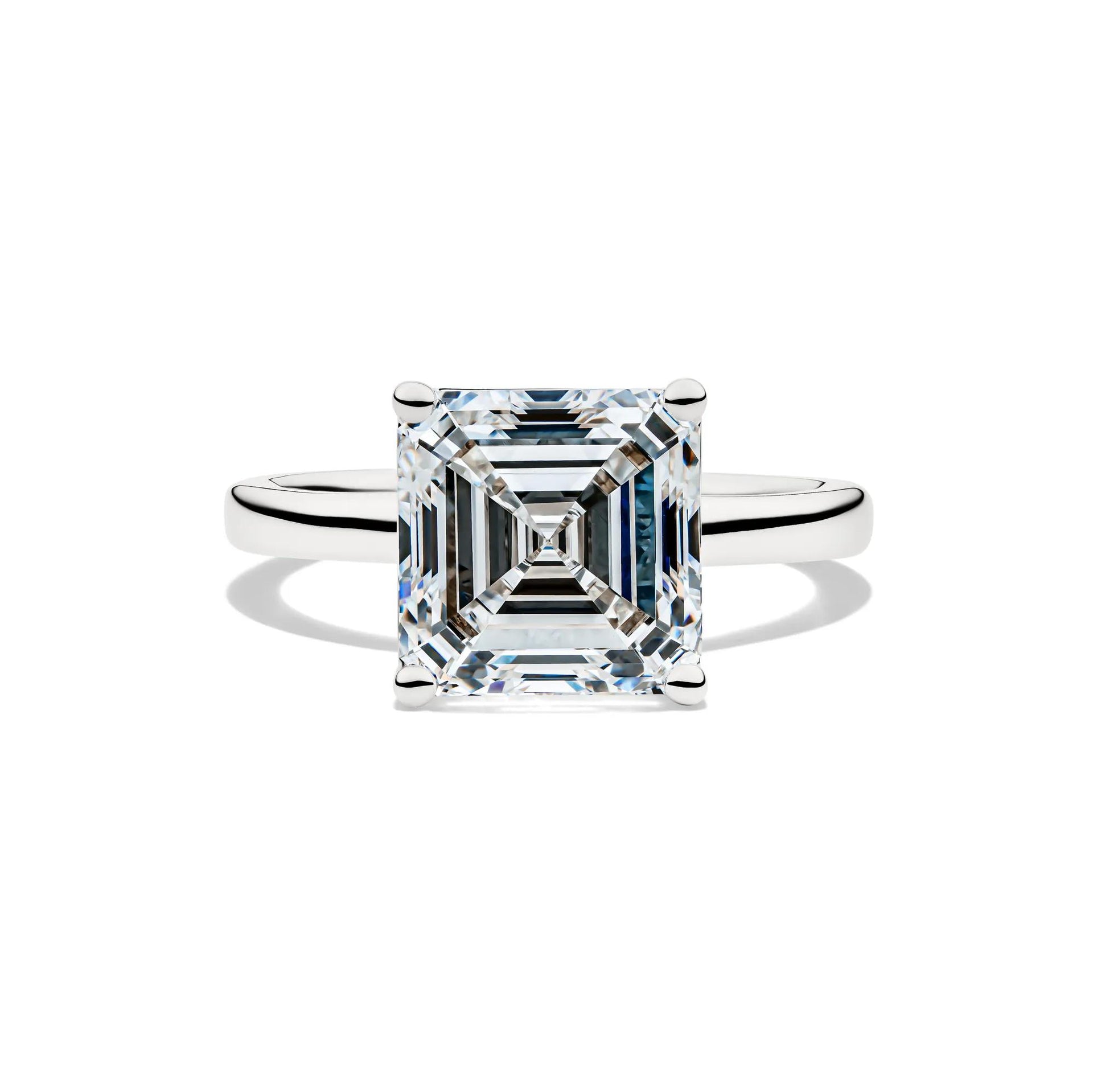 Lab Grown Diamond Asscher-Cut Solitaire Engagement Ring 14K White Gold (5 CT.) Size 10 2mm