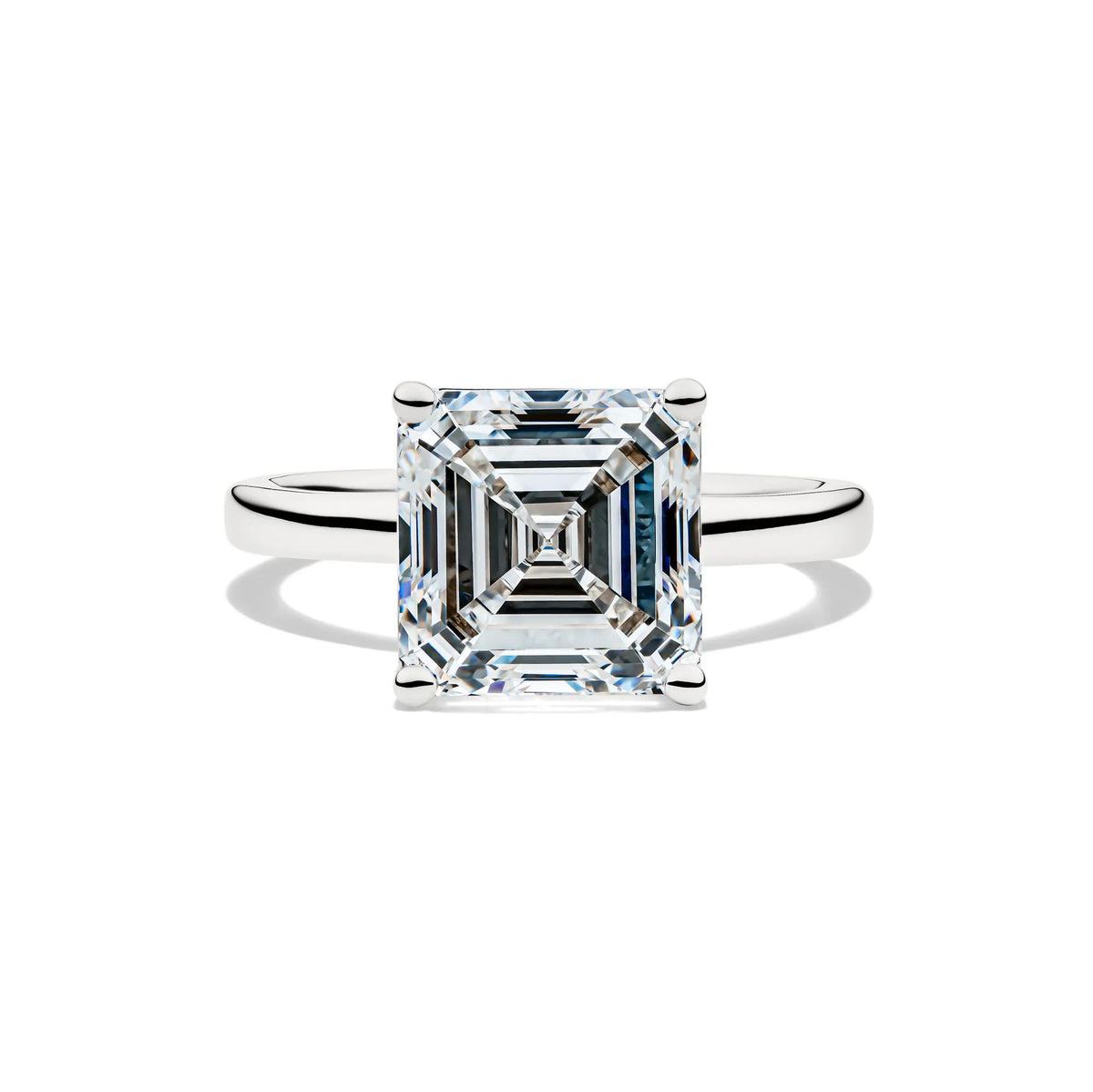 Lab Grown Diamond Asscher-Cut Solitaire Engagement Ring 14K White Gold (5 CT.) Size 8 2mm