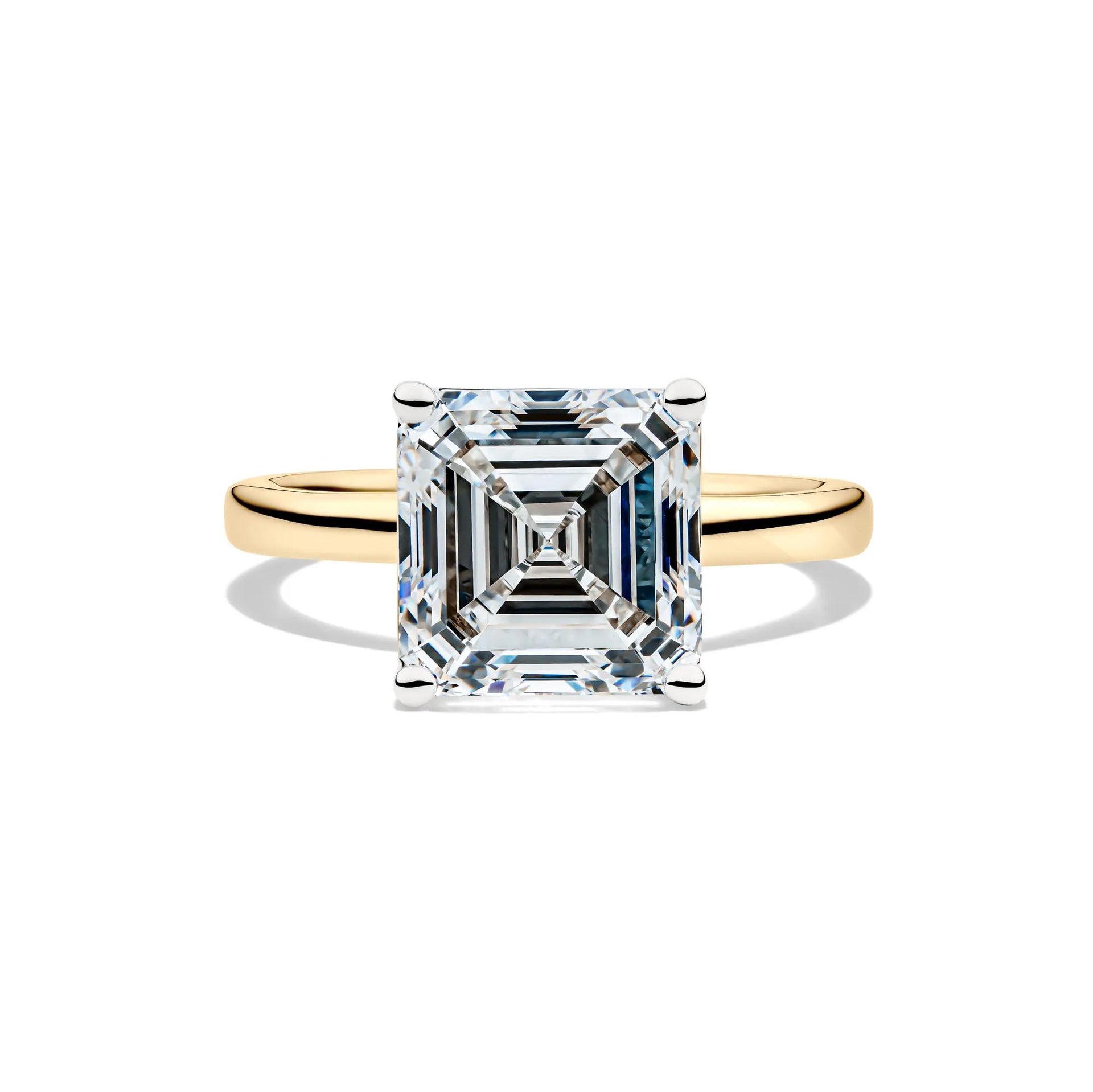 Lab Grown Diamond Asscher-Cut Solitaire Engagement Ring 14K Yellow & White Gold (5 CT.) Size 5 2mm