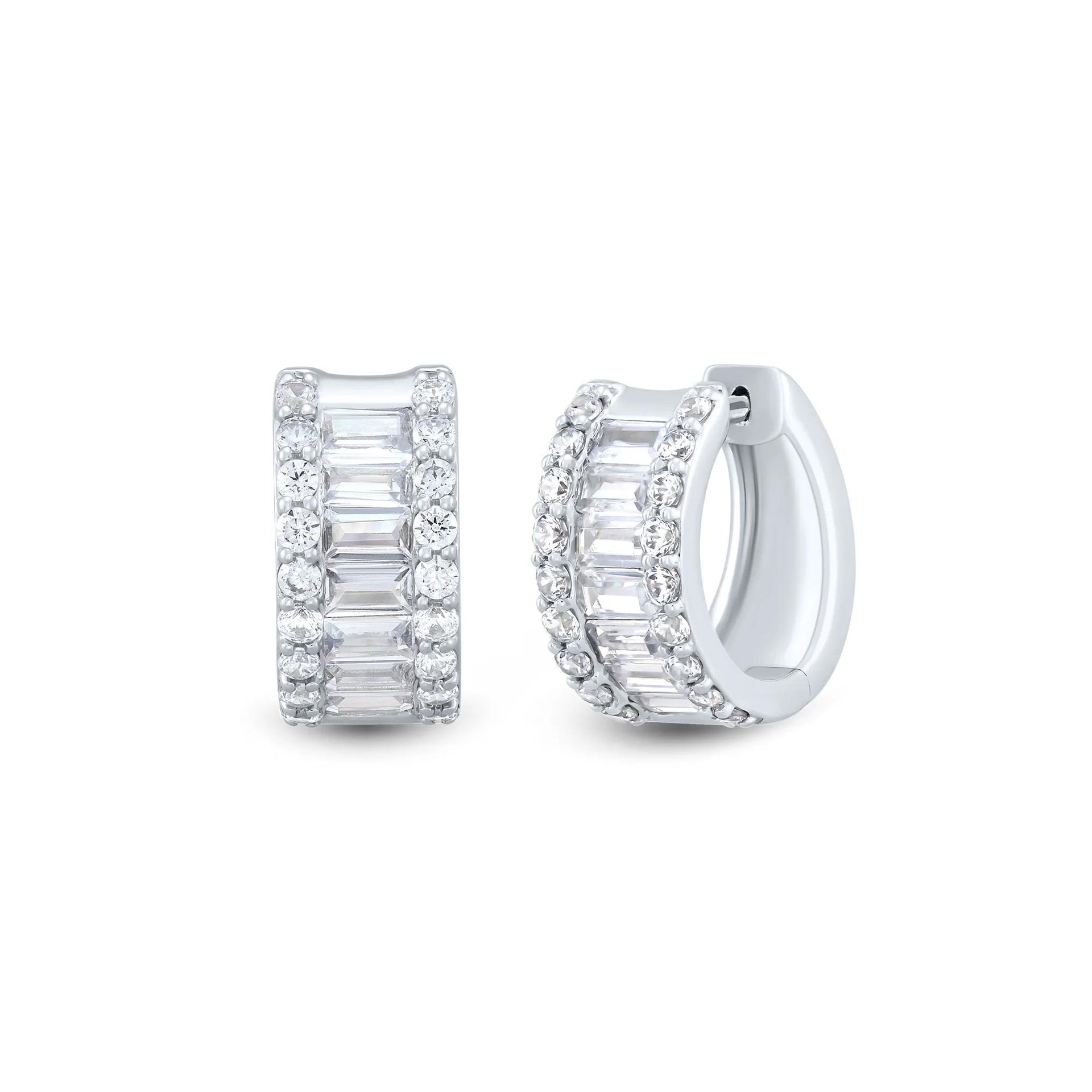 2 CT. Tw. Lab Grown Diamond Baguette and Round Hoop Earrings 14K White Gold Size 15.50mm