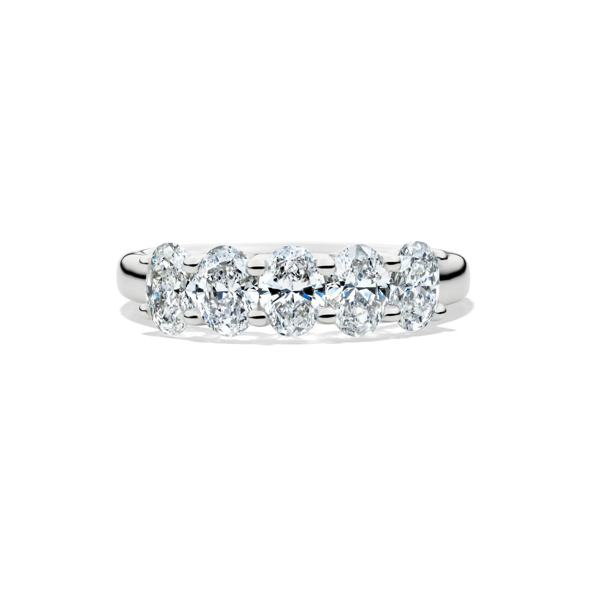 1/2 CT. Tw. Lab Grown Diamond Five-Stone Oval Anniversary Band Ring 14K White Gold Size 8.5 1mm