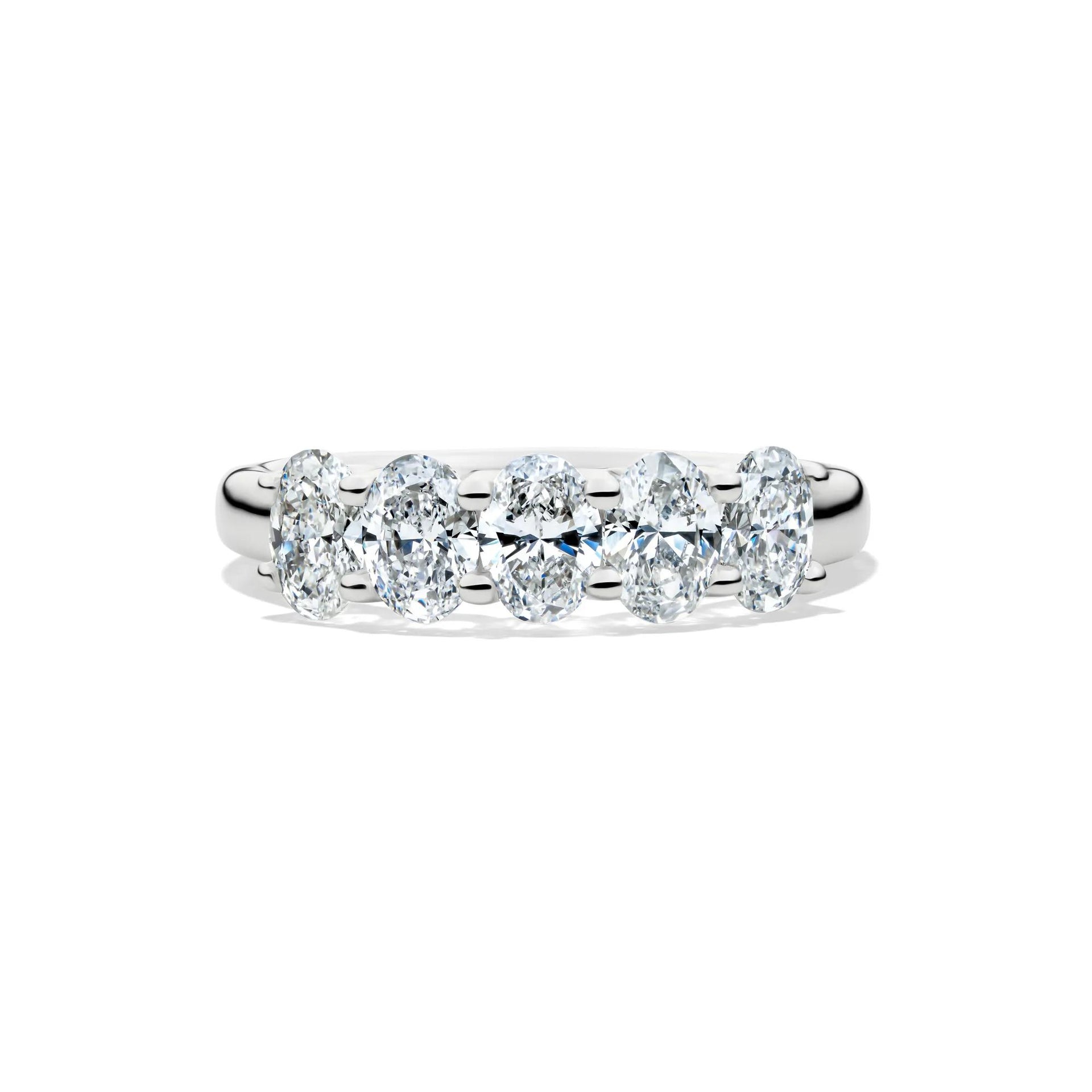 1/2 CT. Tw. Lab Grown Diamond Five-Stone Oval Anniversary Band Ring 14K White Gold Size 7 1mm