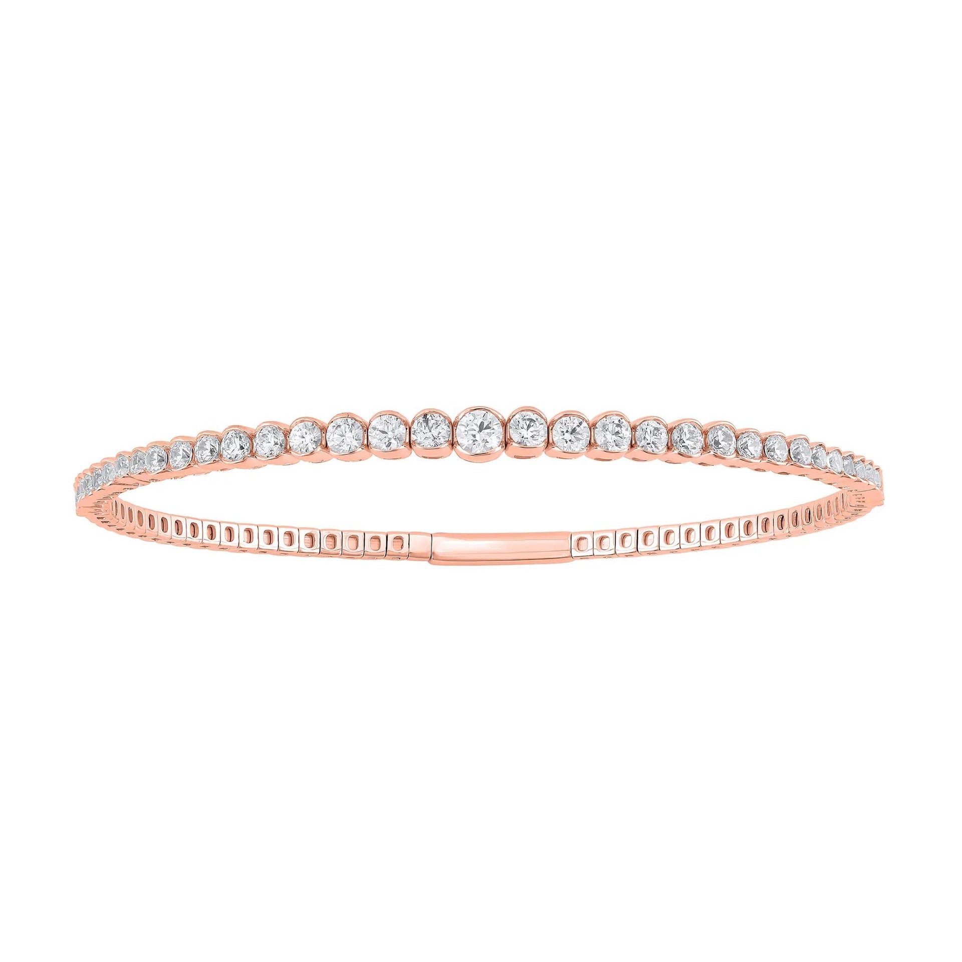 2 CT. Tw. Lab Grown Diamond Bangle Bracelet 14K Rose Gold Size 4.20mm