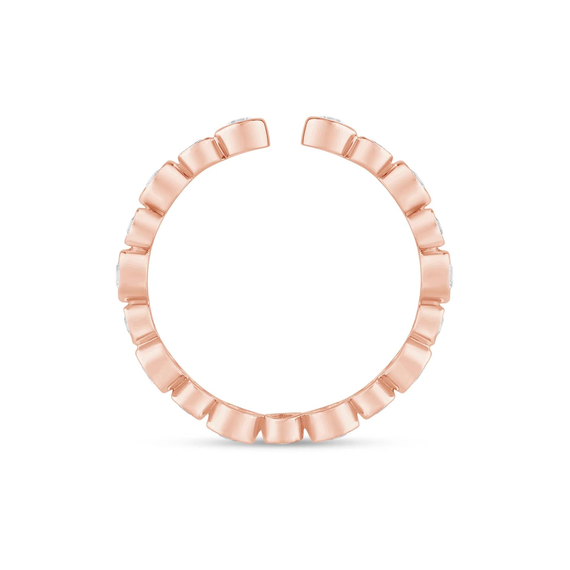 1/2 CT. Tw. Lab Grown Diamond Bezel Open Band Ring 14K Rose Gold Round Brilliant Cut Size 6 2.5mm