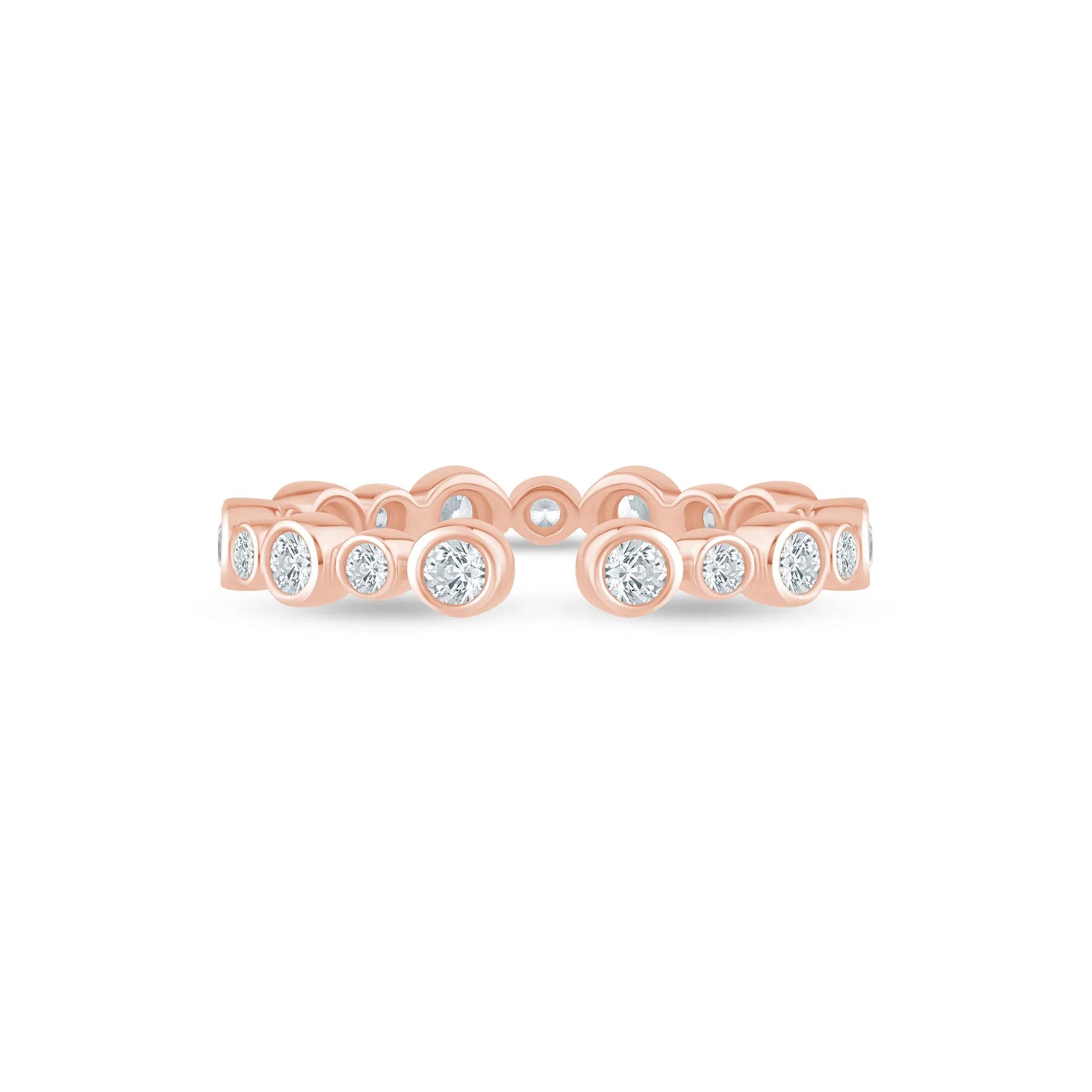 1/2 CT. Tw. Lab Grown Diamond Bezel Open Band Ring 14K Rose Gold Round Brilliant Cut Size 6 2.5mm