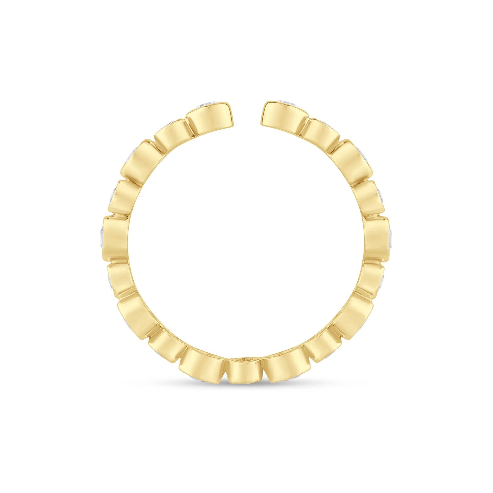 1/2 CT. Tw. Lab Grown Diamond Bezel Open Band Ring 14K Yellow Gold Round Brilliant Cut Size 5.5 2.5mm