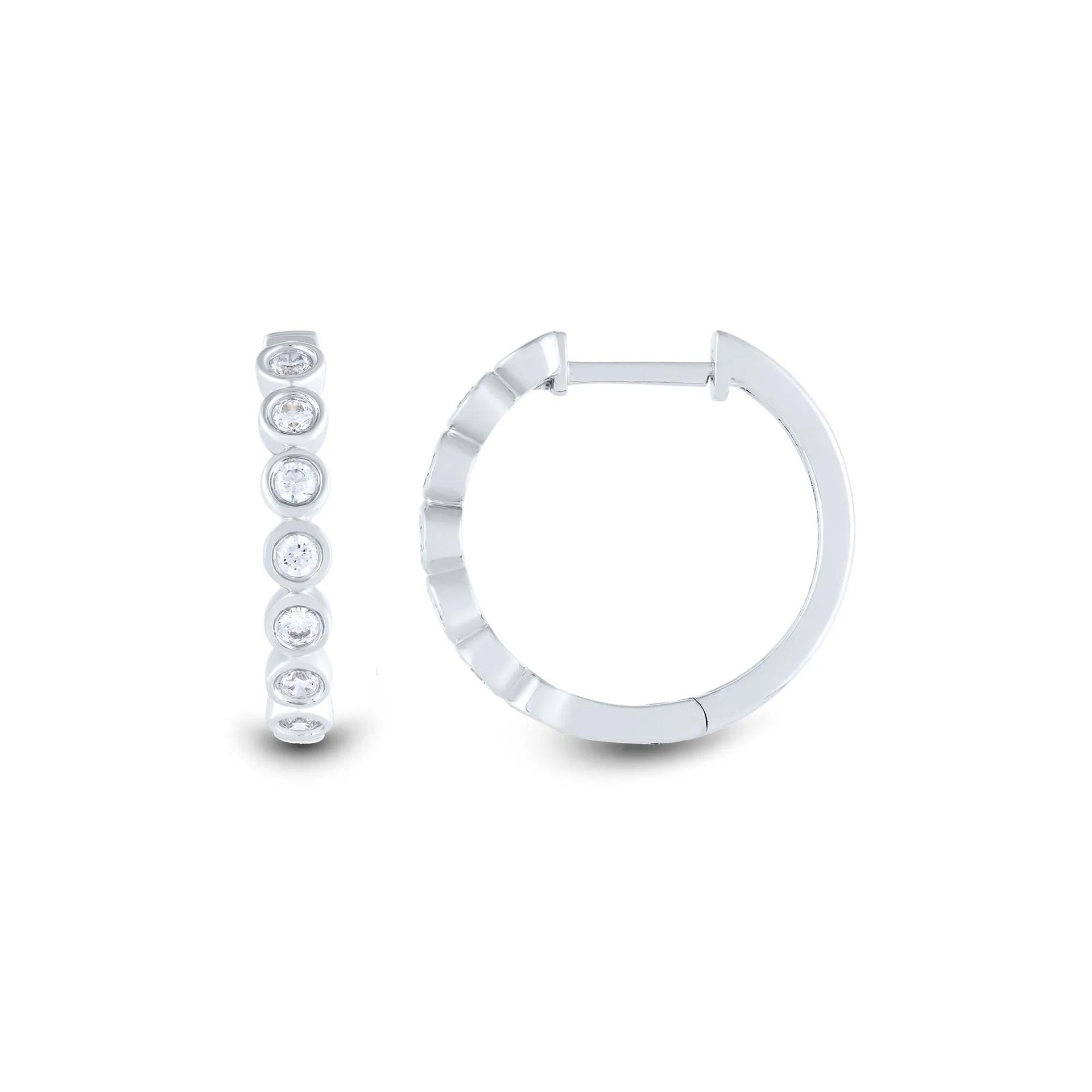 1/3 CT. Tw. Lab Grown Diamond Bezel-Set Hoop Earrings 14K White Gold Size 18.00mm