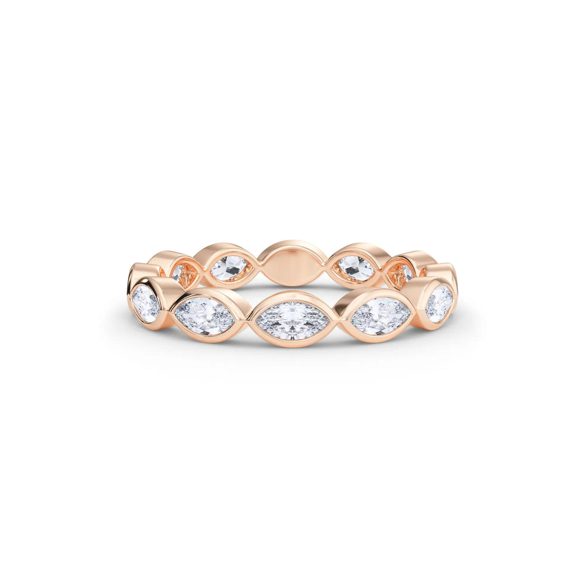 Lab Grown Diamond Bezel-Set Marquise True Eternity Band Ring 14K Rose Gold Size 7.5 3.5mm