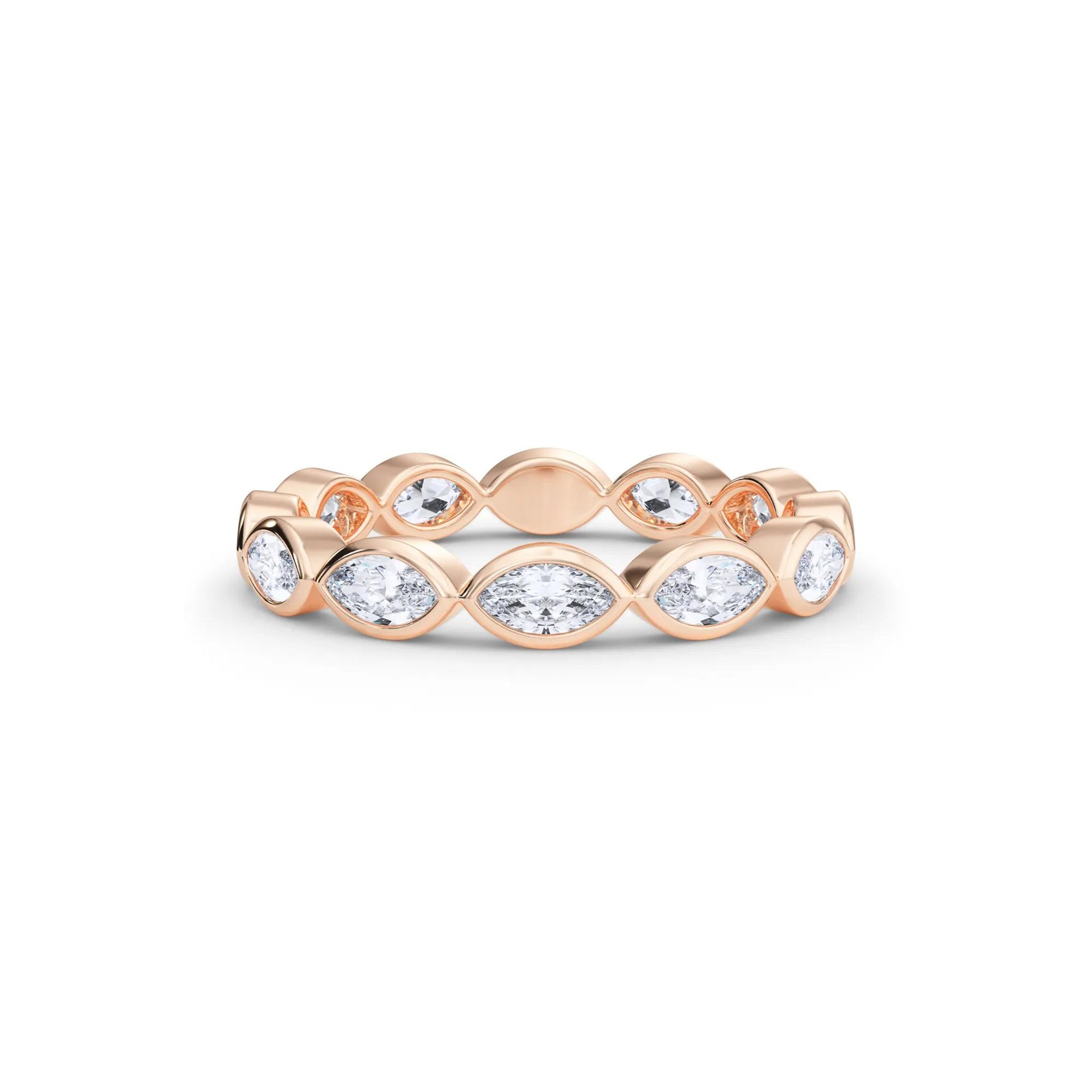 Lab Grown Diamond Bezel-Set Marquise True Eternity Band Ring 14K Rose Gold Size 8.5 3.5mm