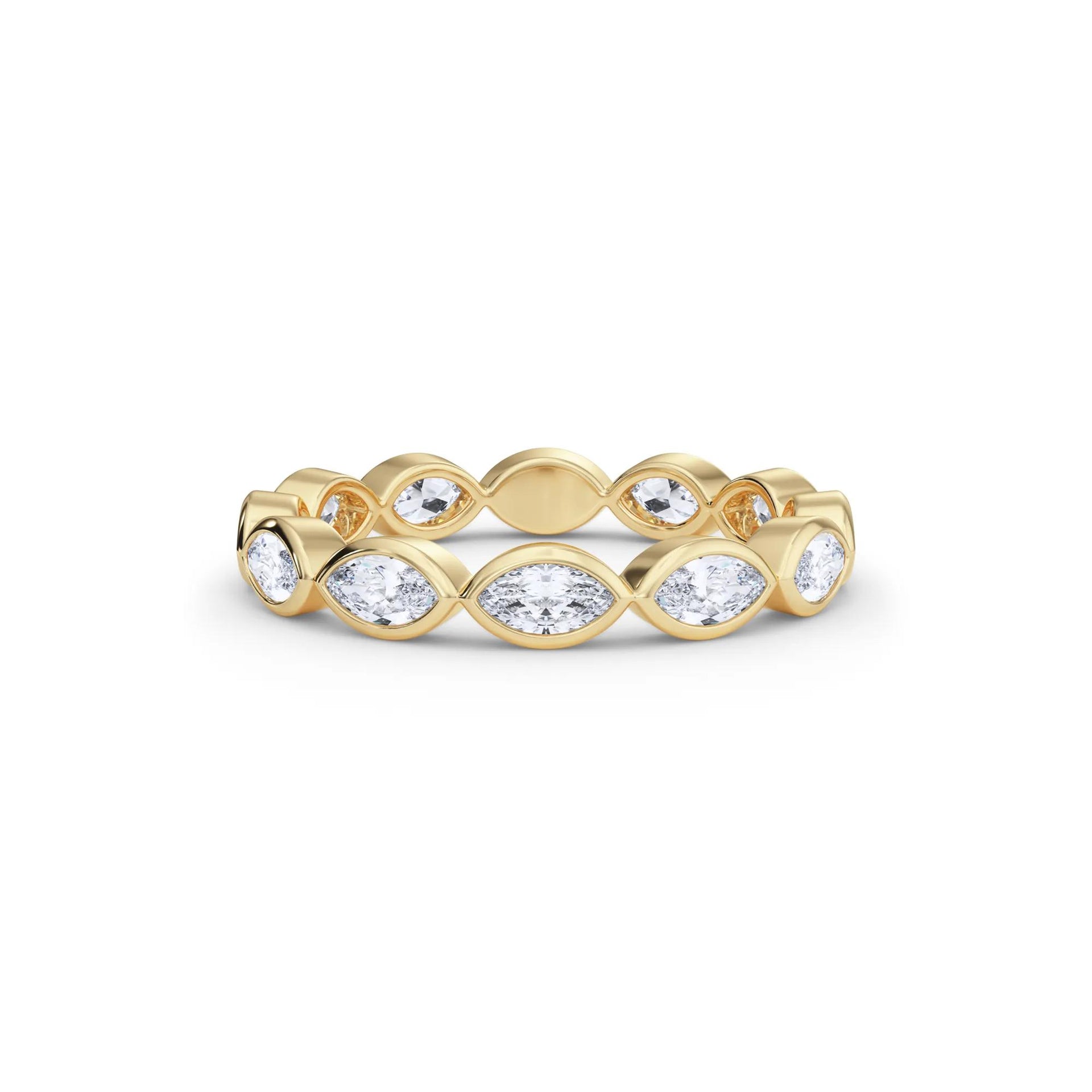 Lab Grown Diamond Bezel-Set Marquise True Eternity Band Ring 14K Yellow Gold Size 4 3.5mm