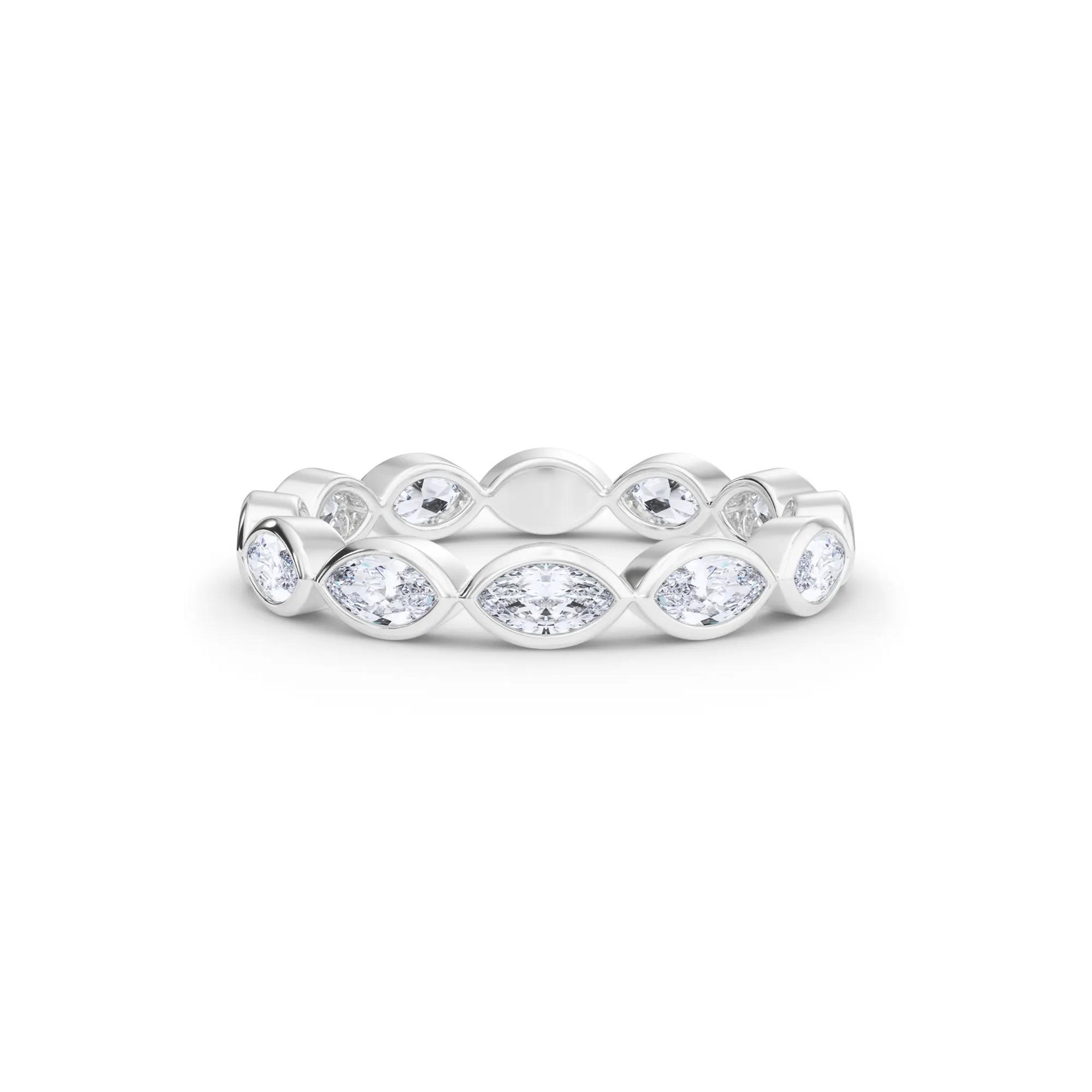 Lab Grown Diamond Bezel-Set Marquise True Eternity Band Ring Platinum White Size 5 3.5mm