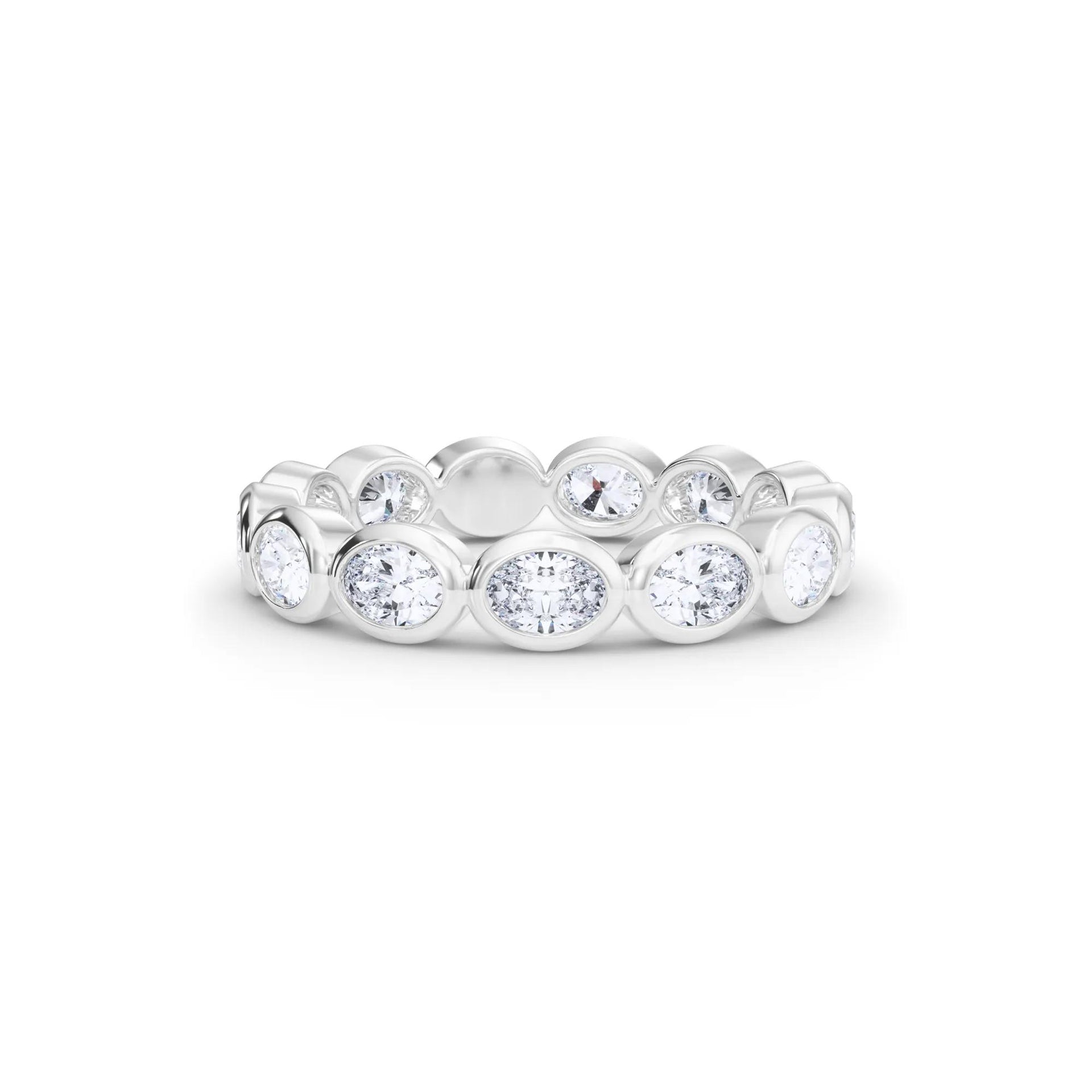 Lab Grown Diamond Oval Bezel-Set True Eternity Band Ring 14K White Gold Size 6.5 3.5mm